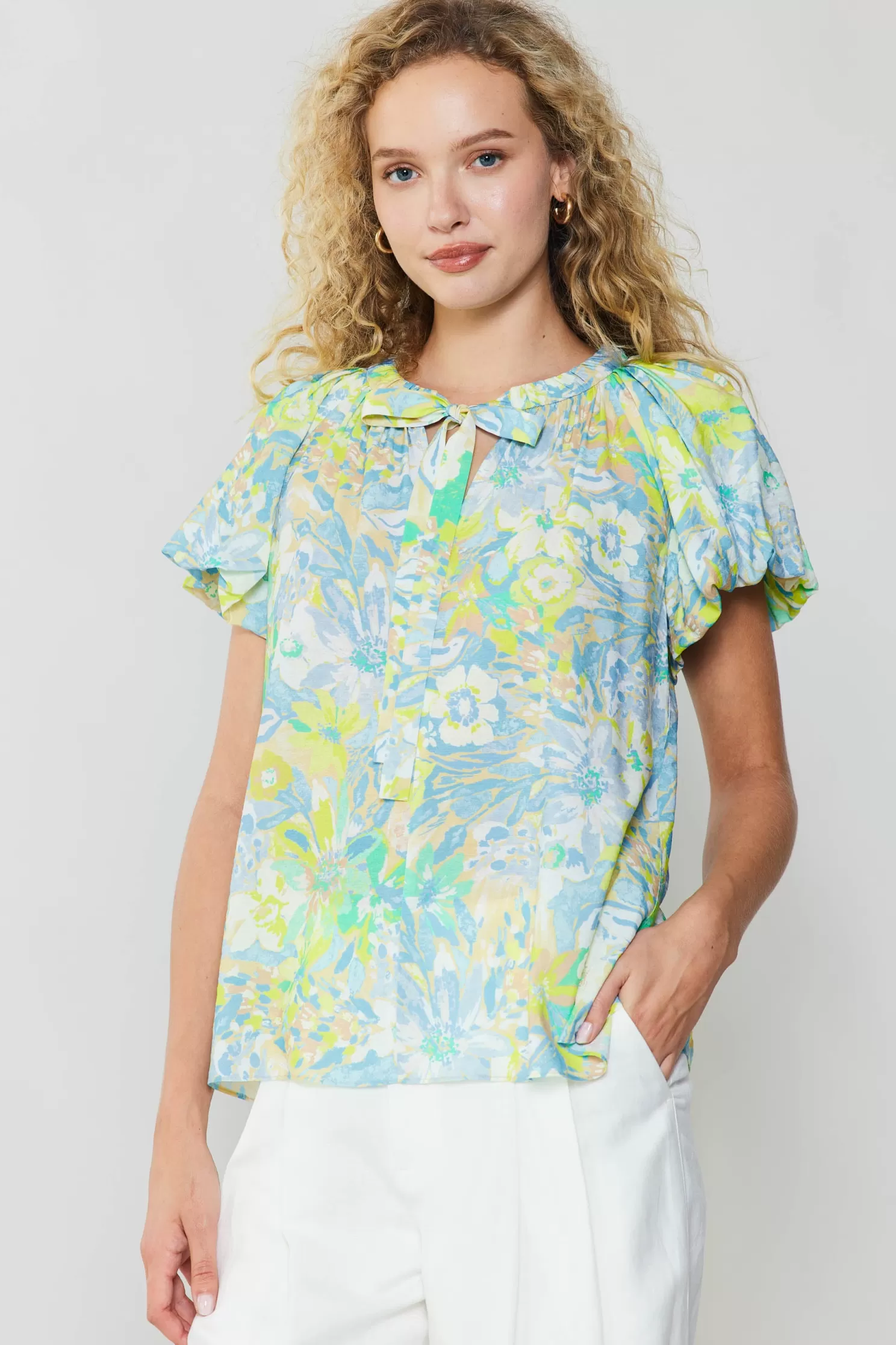 Sale Abstract Floral Print Top Blouses | Short Sleeve Tops