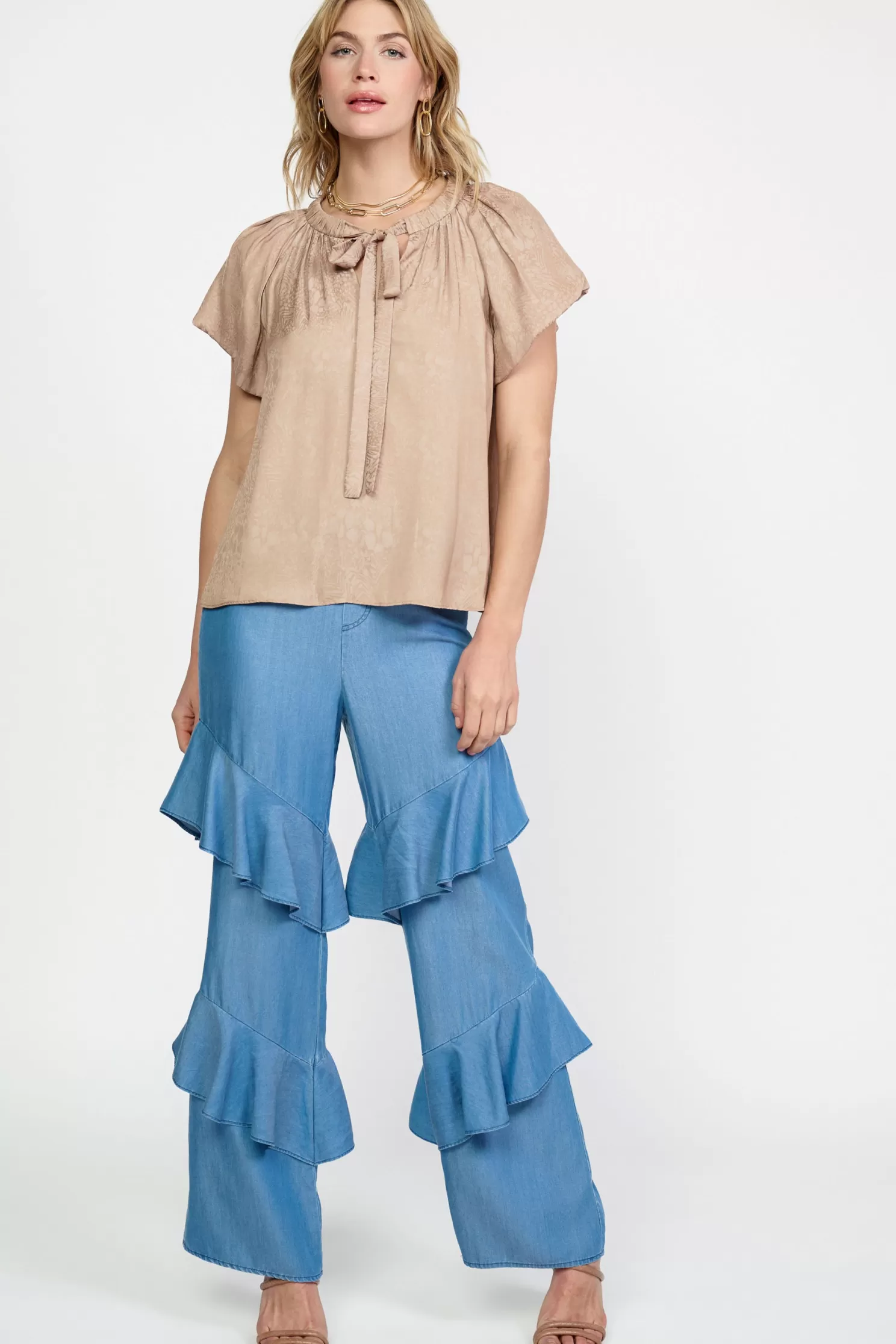 Online Abstract Jacquard Tieneck Blouse Blouses | Short Sleeve Tops