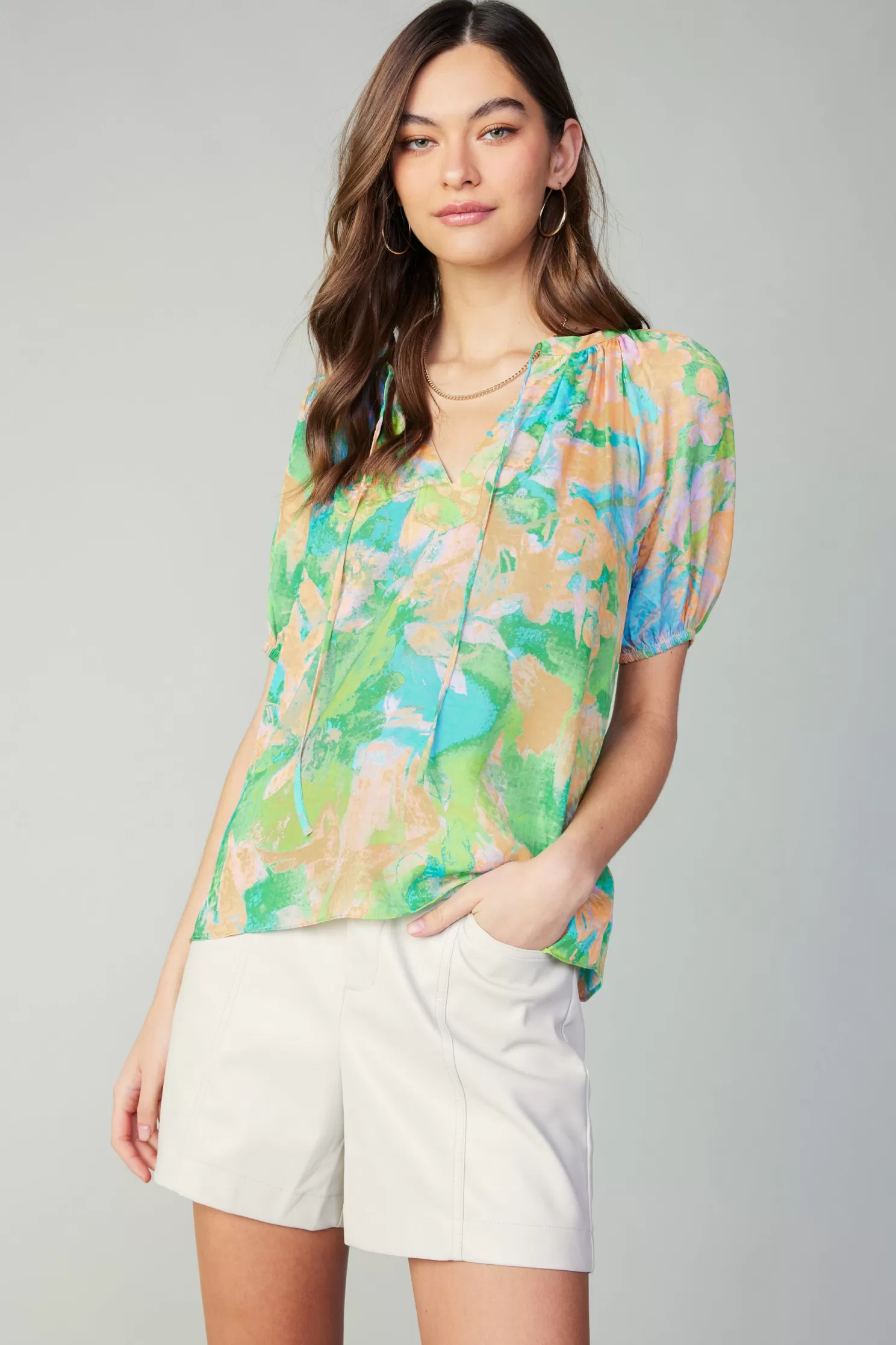 New Abstract Split Neck Blouse Blouses | Short Sleeve Tops