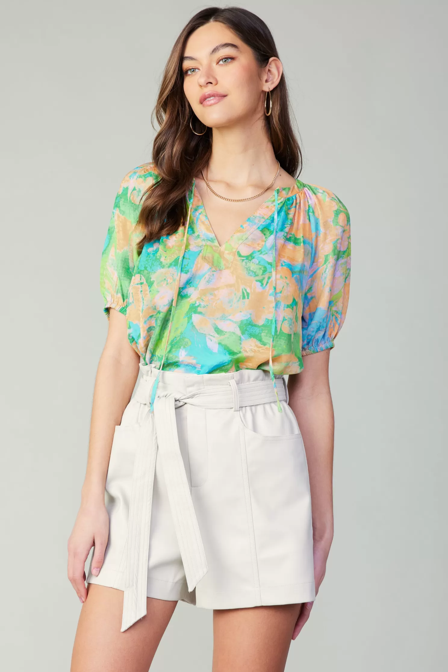 New Abstract Split Neck Blouse Blouses | Short Sleeve Tops