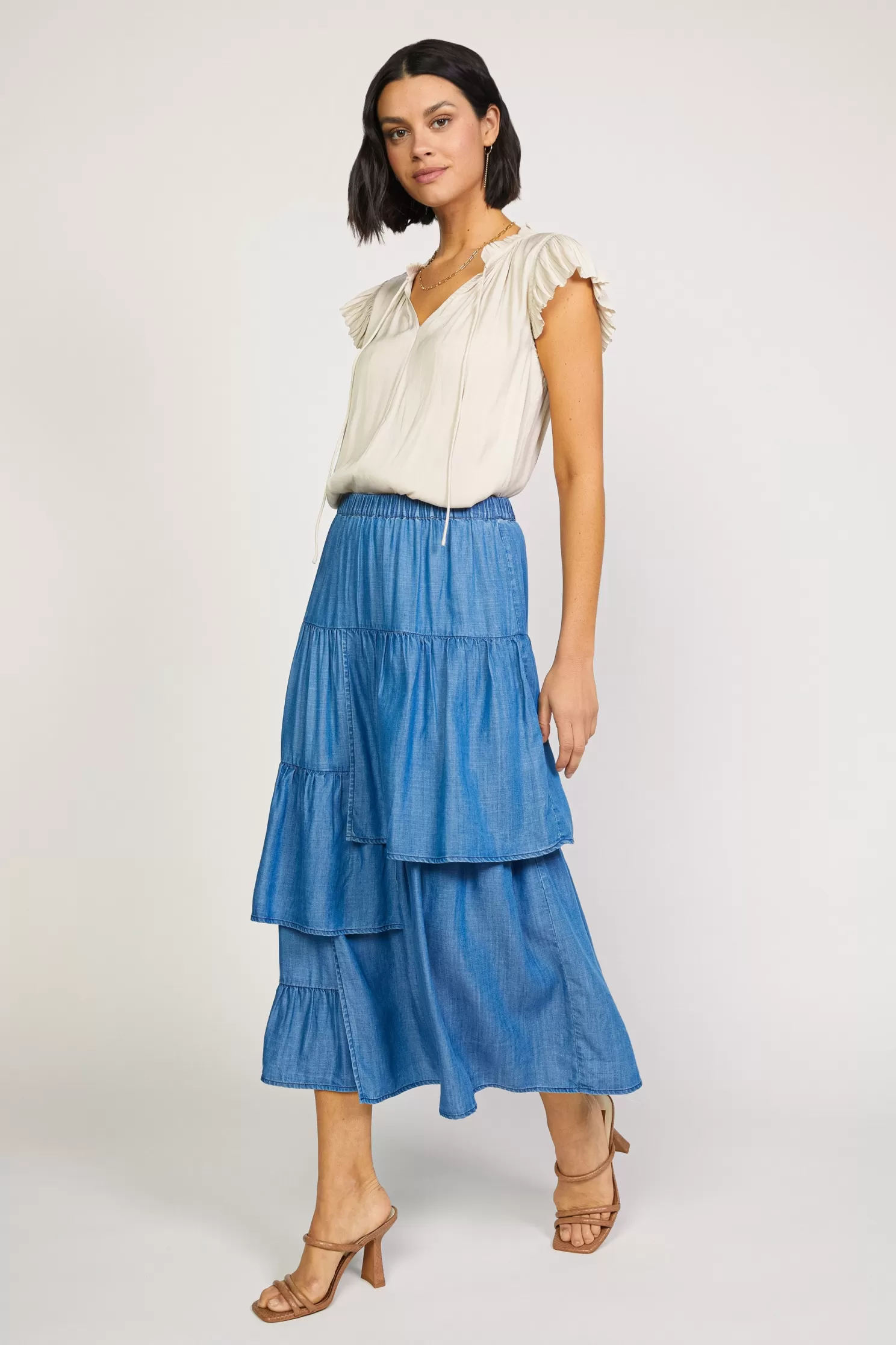 Clearance Asymmetrical Tiered Midi Skirt BOTTOMS | Skirts