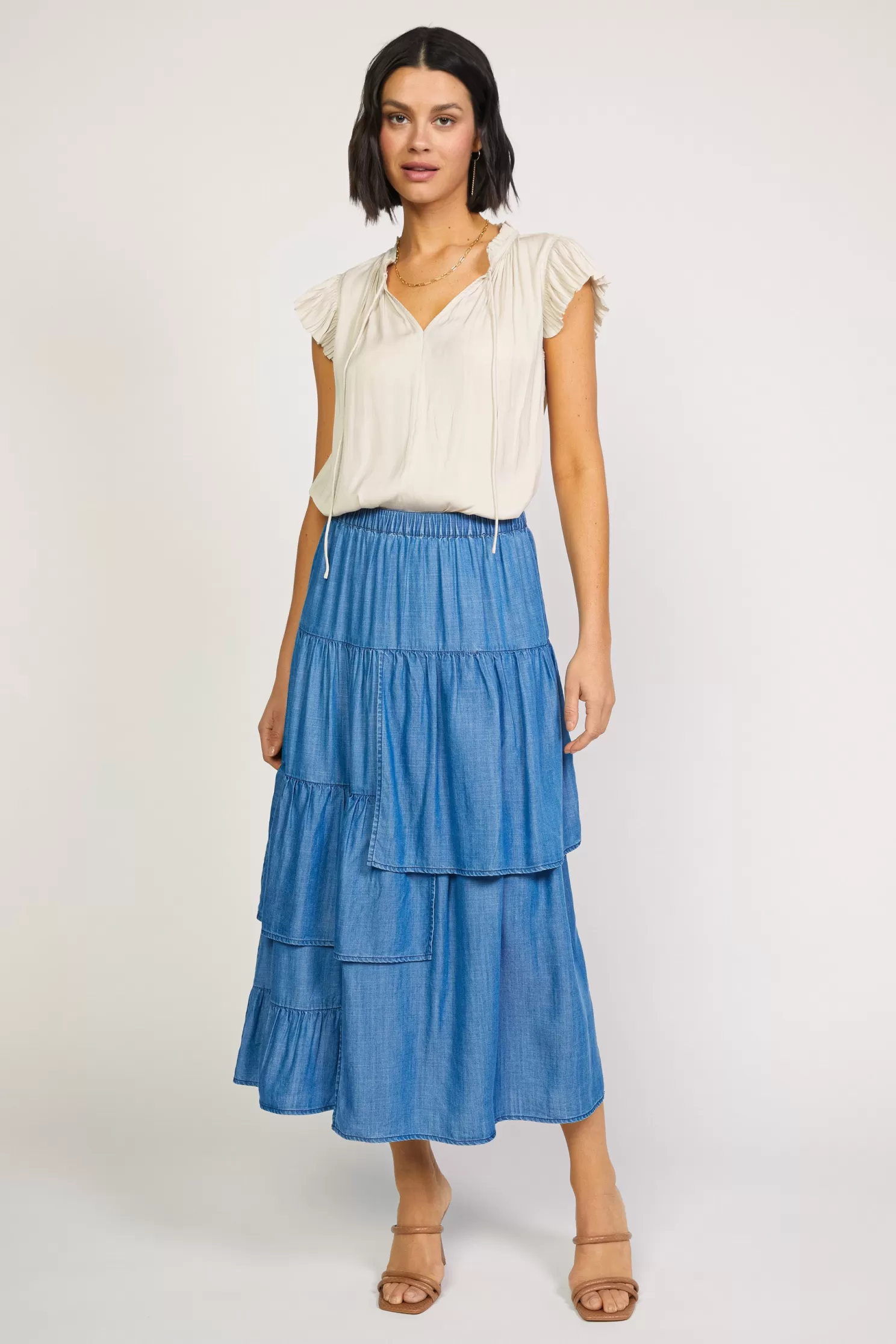 Clearance Asymmetrical Tiered Midi Skirt BOTTOMS | Skirts