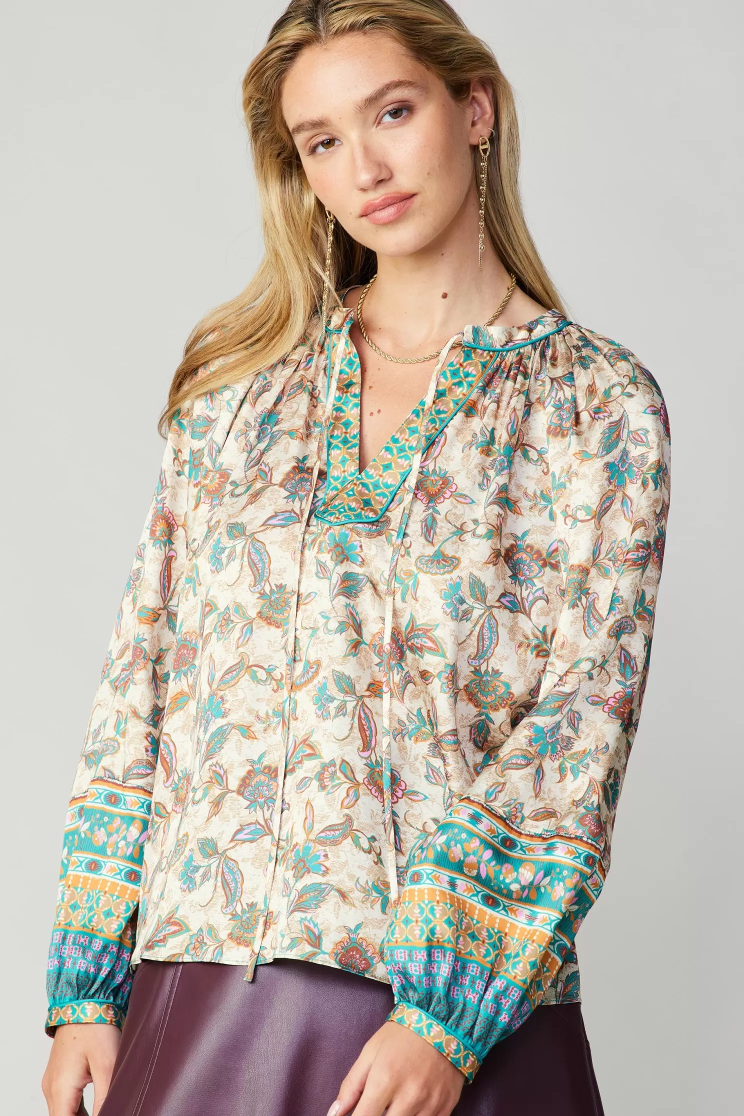 Cheap Autumnal Border Print Blouse Blouses | Long Sleeve Tops