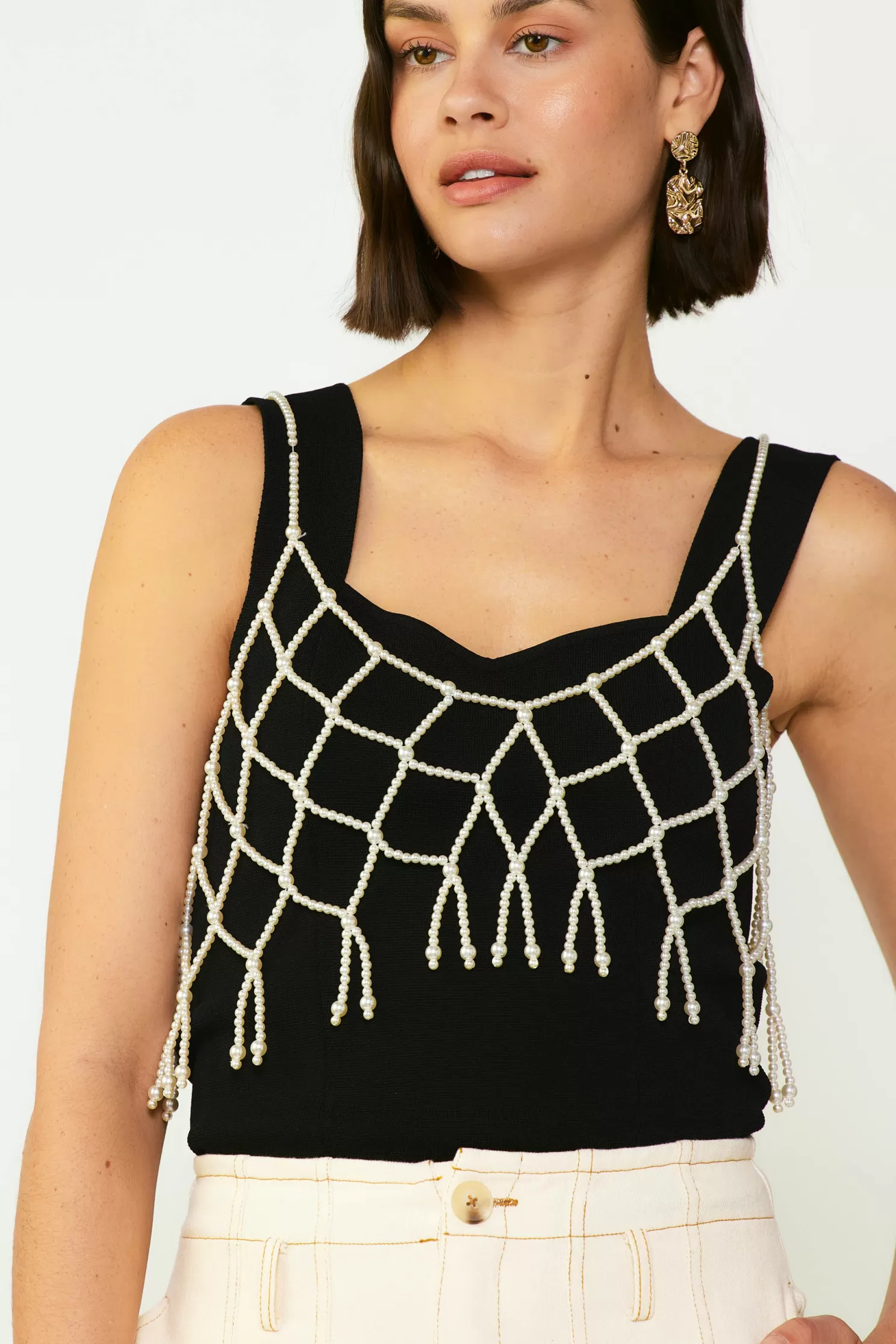 Hot Beaded Pearl Cami Sleeveless Tops | Accessories