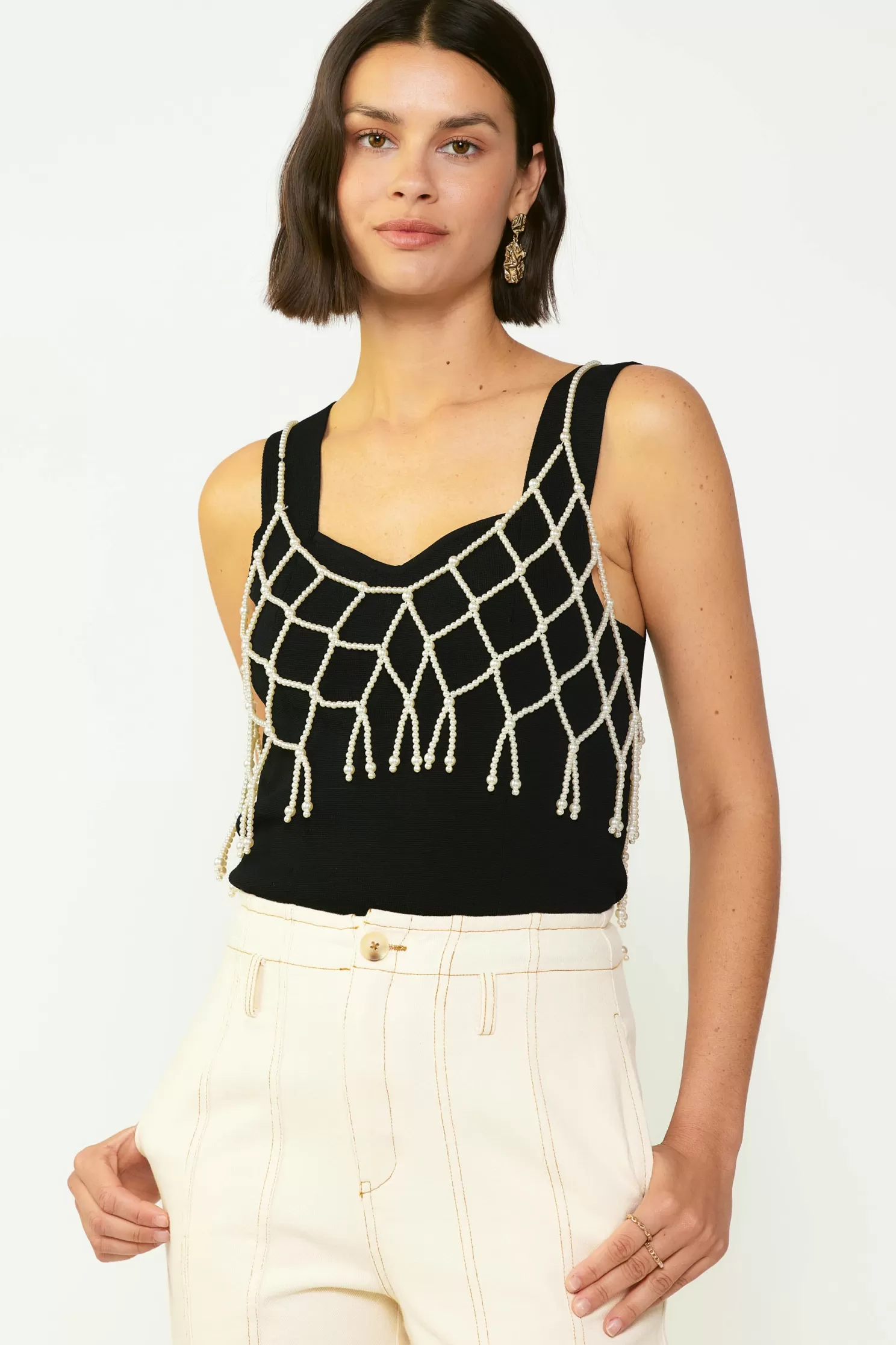 Hot Beaded Pearl Cami Sleeveless Tops | Accessories