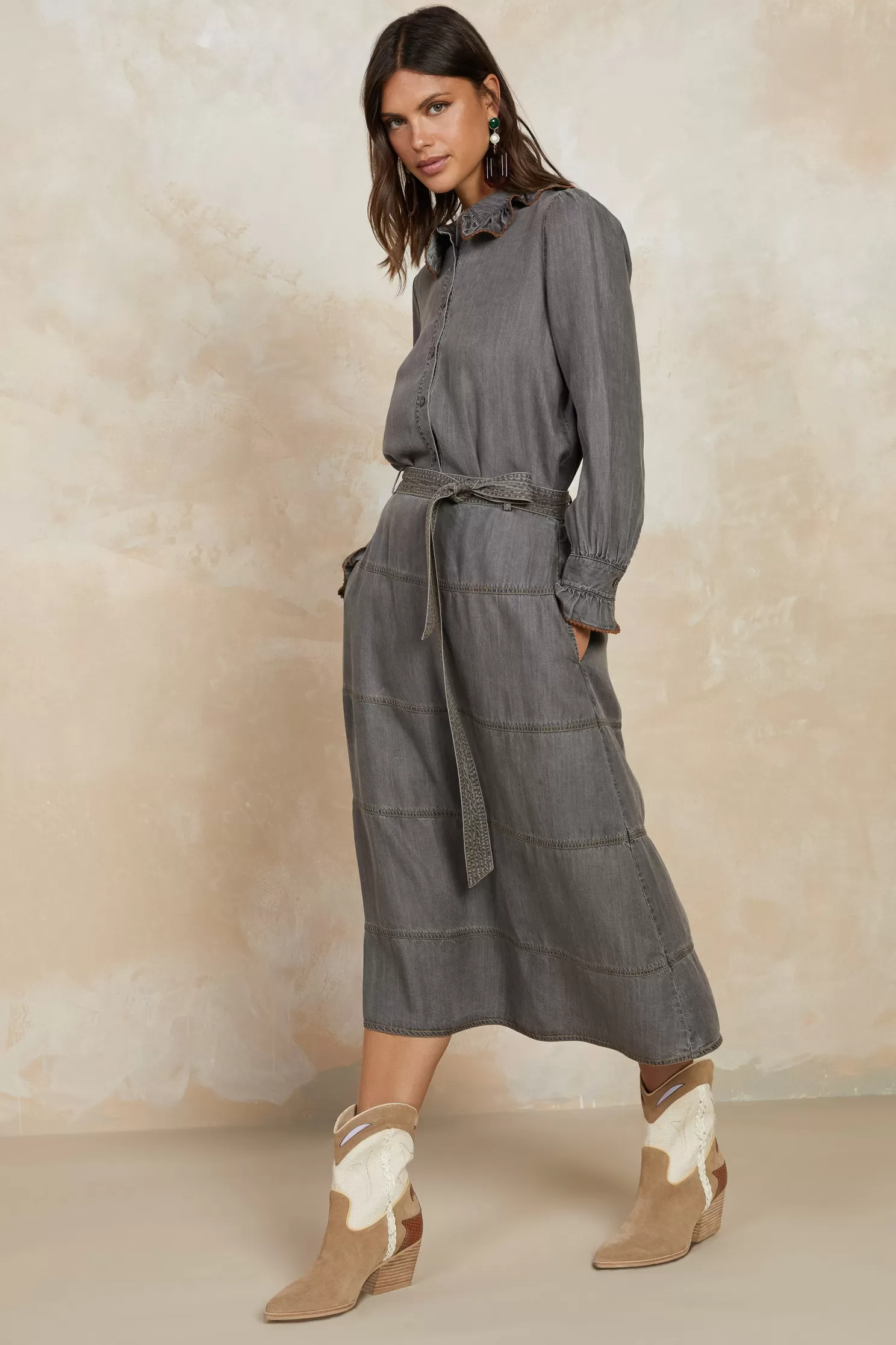 Flash Sale Belted Chambray Midi Skirt BOTTOMS | Skirts