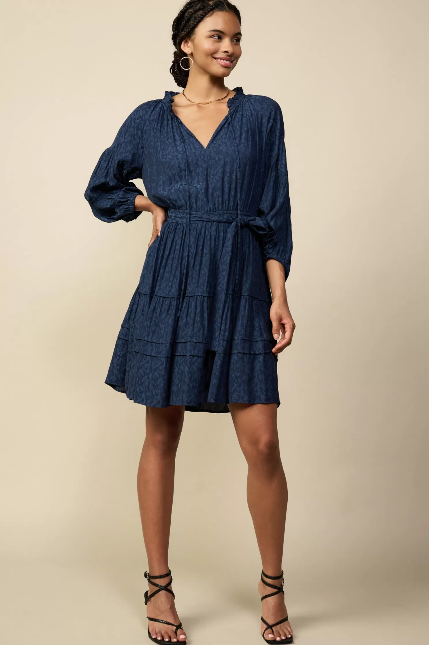 Sale Belted Jacquard Mini Dress Mini Dresses