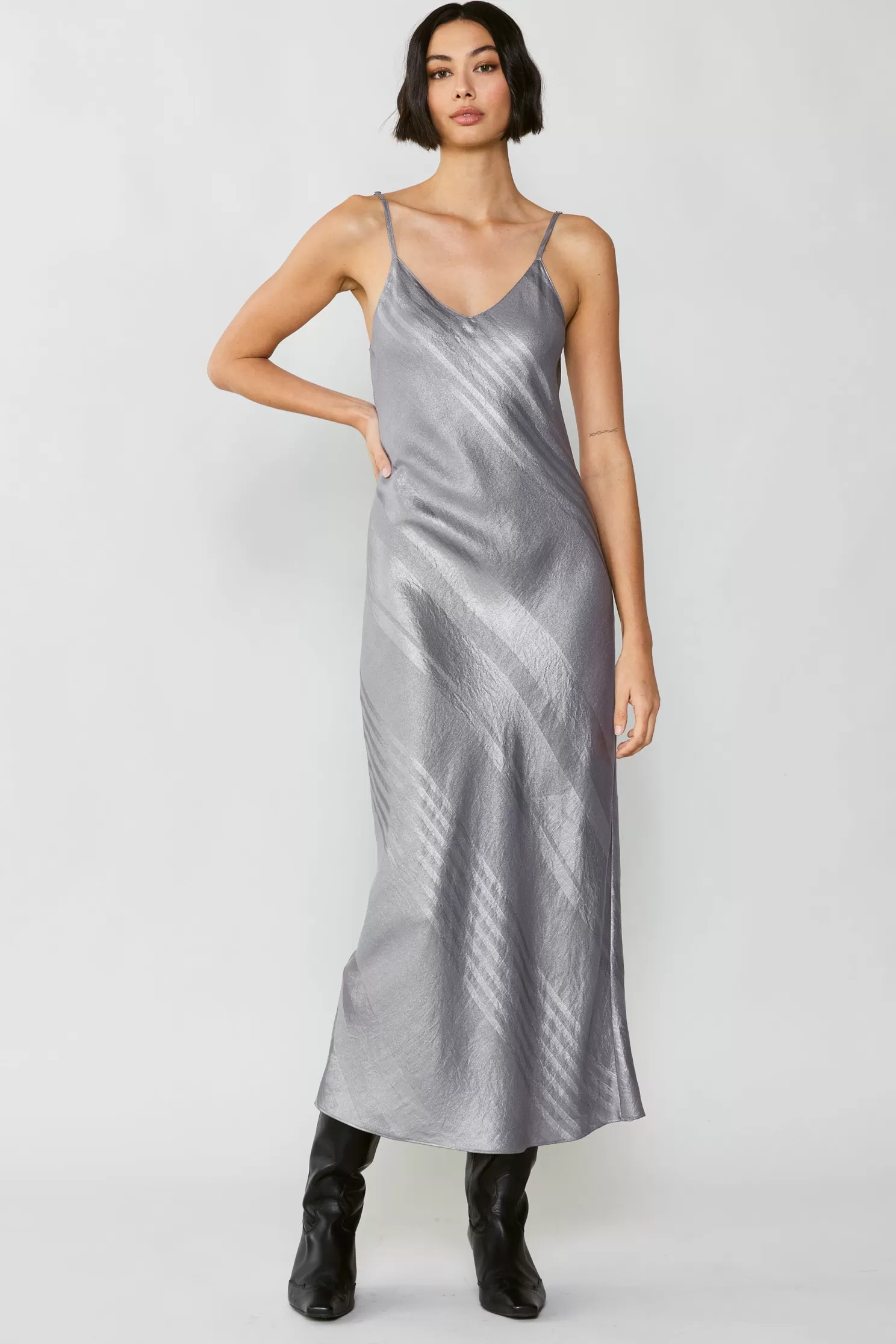 Store Bias Cami Metallic Dress Maxi Dresses