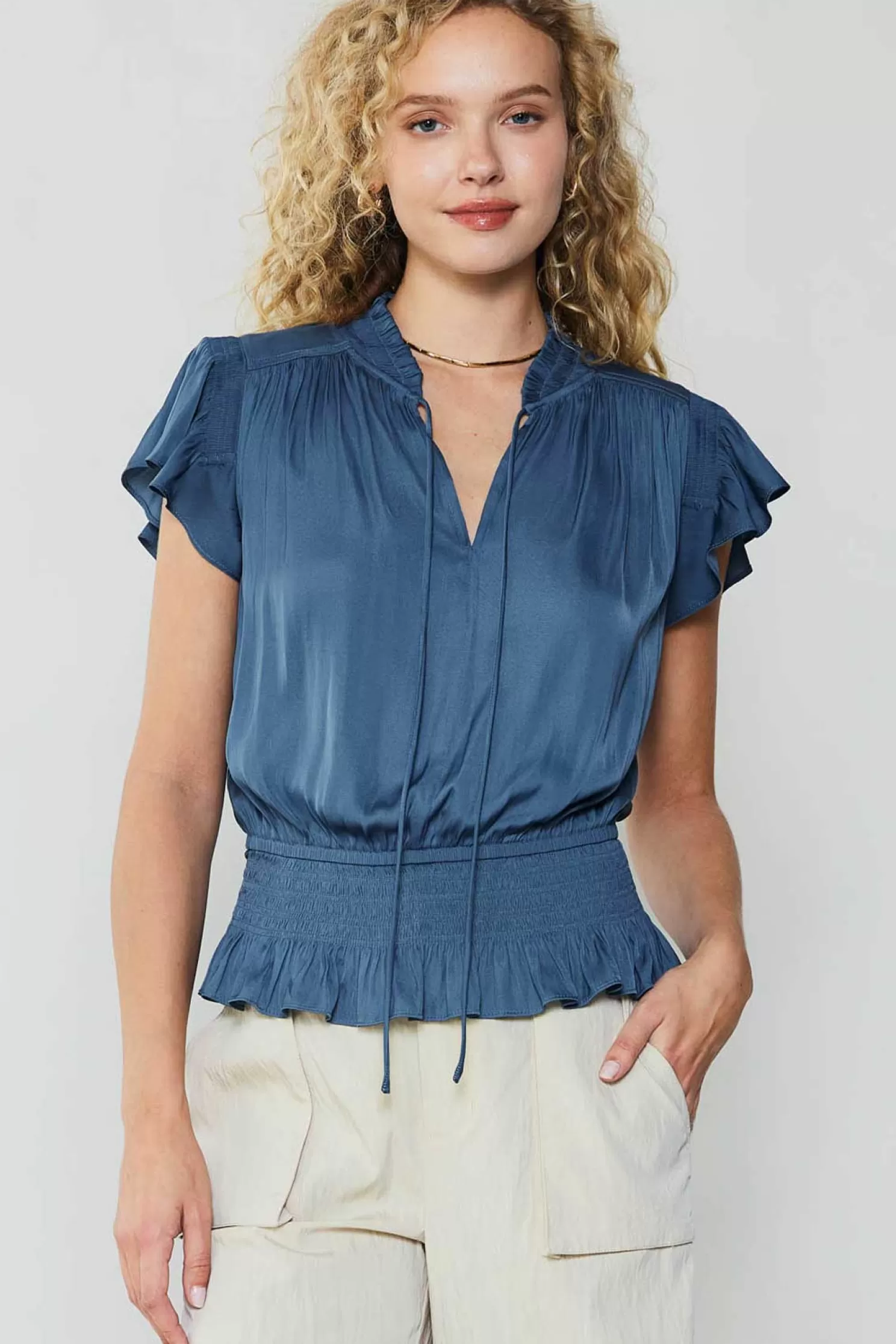 Cheap Blair Smocked Top Blouses | Short Sleeve Tops