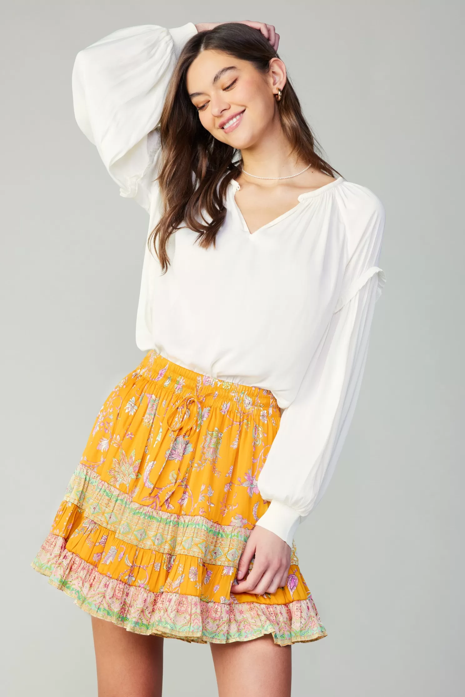 Sale Border Print Tiered Mini Skirt Skirts