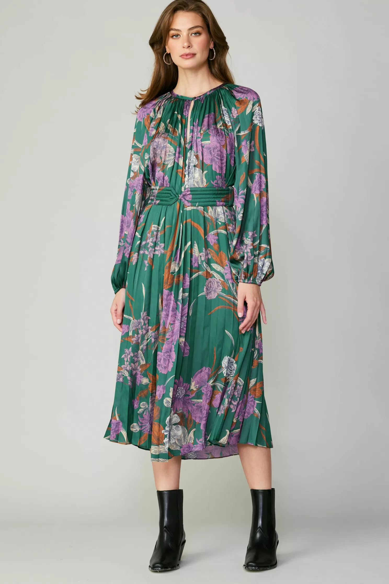 Fashion Botanical Belted Midi Dress Midi Dresses