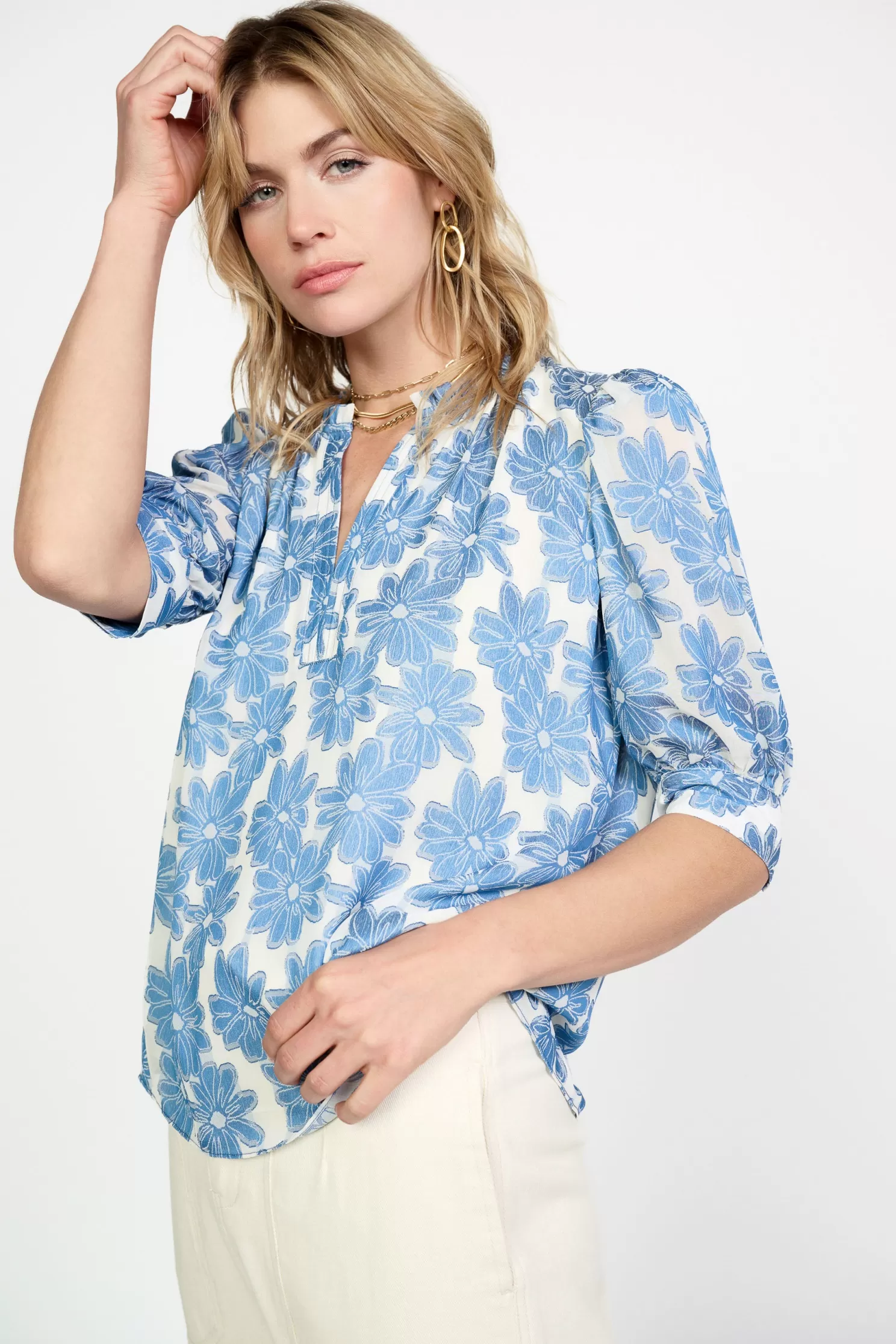 Sale Botanical Jacquard Blouse Blouses | Short Sleeve Tops