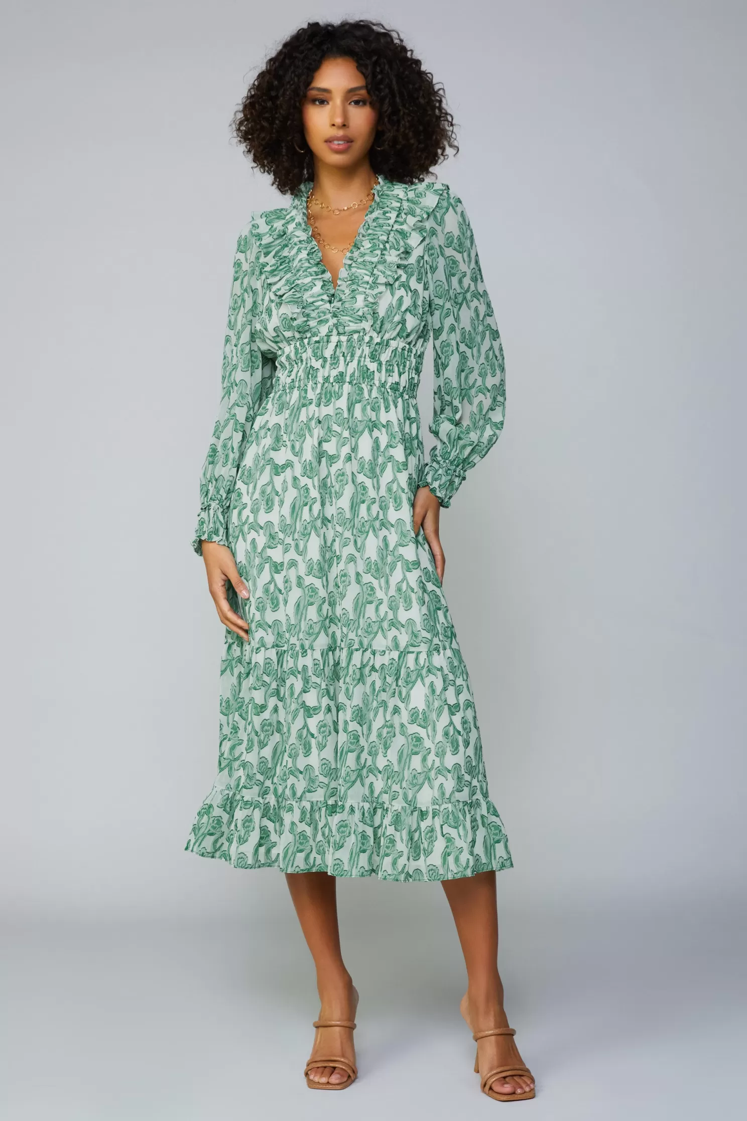 Online Botanical Jacquard Smocked Midi Dress Midi Dresses