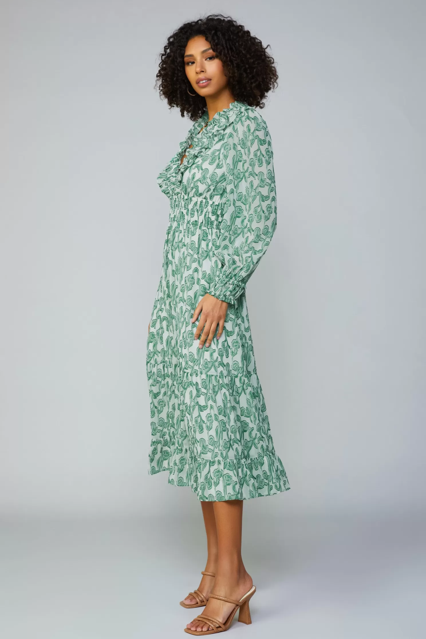 Online Botanical Jacquard Smocked Midi Dress Midi Dresses