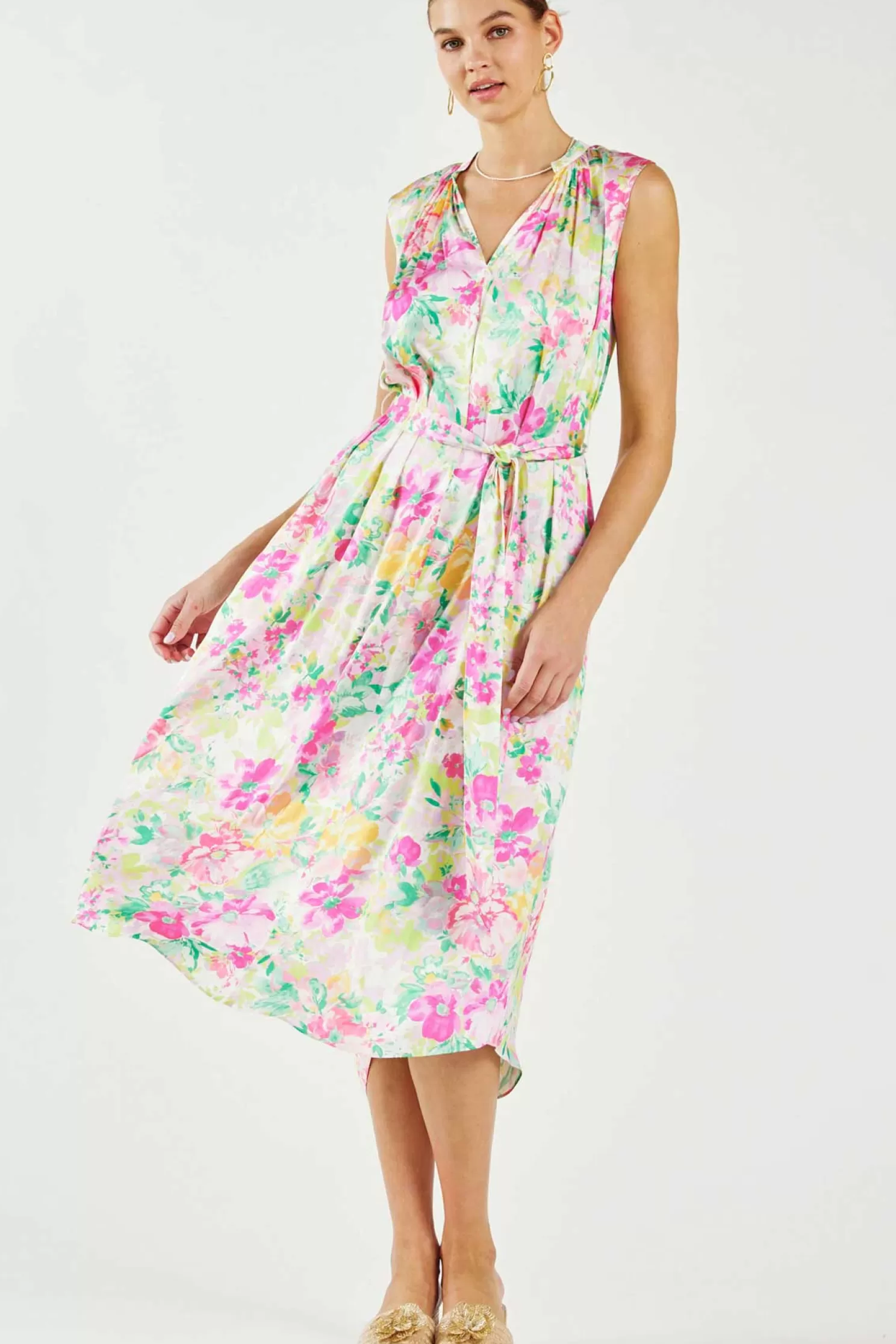 Best Sale Botanical Watercolor Midi Dress Midi Dresses