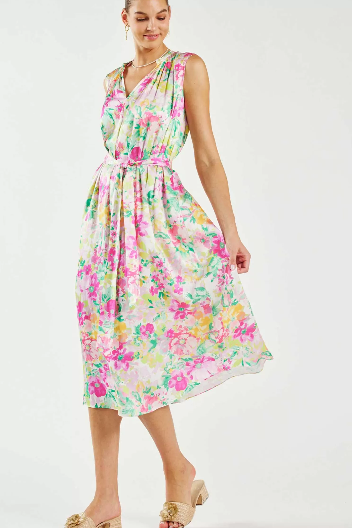 Best Sale Botanical Watercolor Midi Dress Midi Dresses