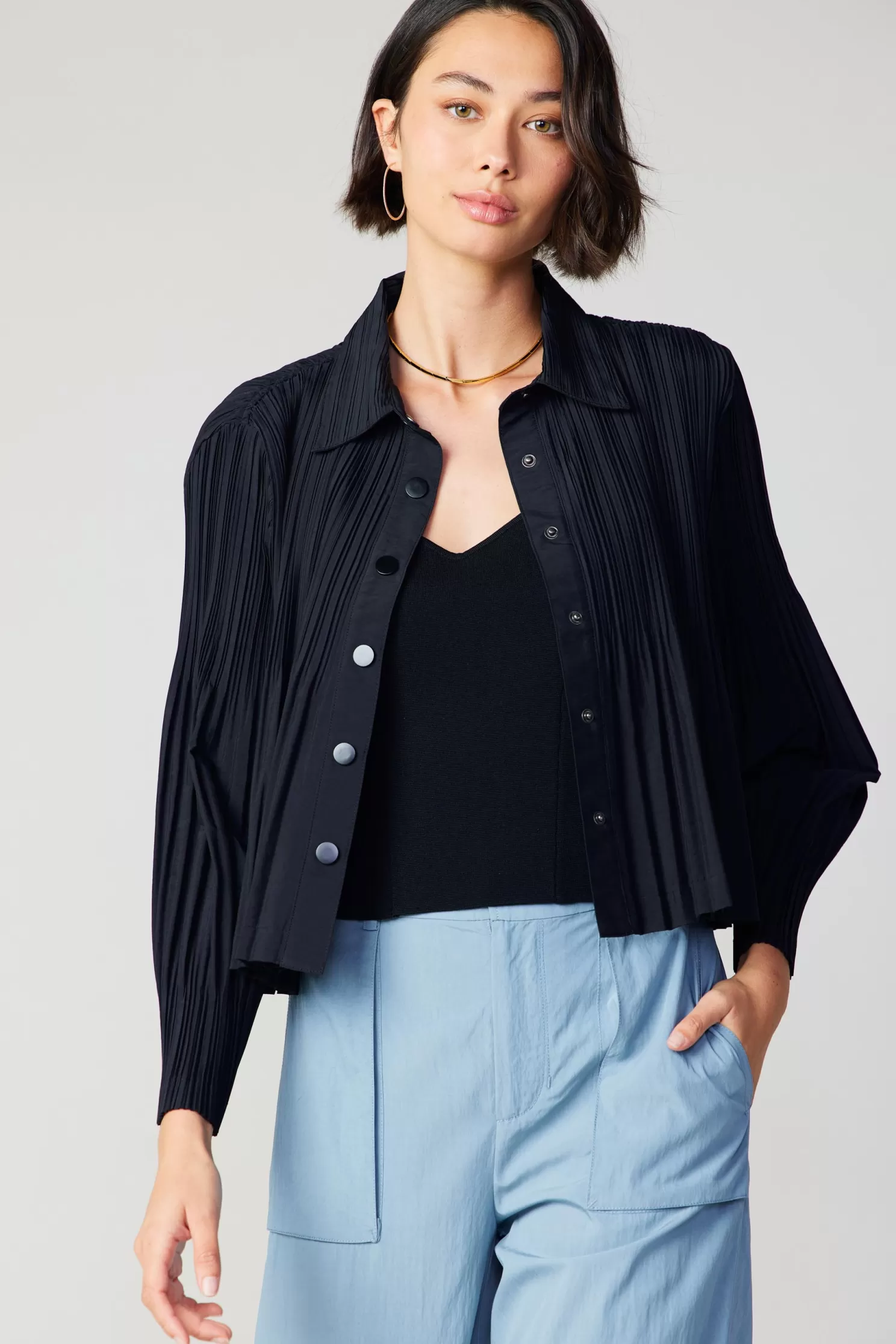 Best Button Down Pleated Top Long Sleeve Tops