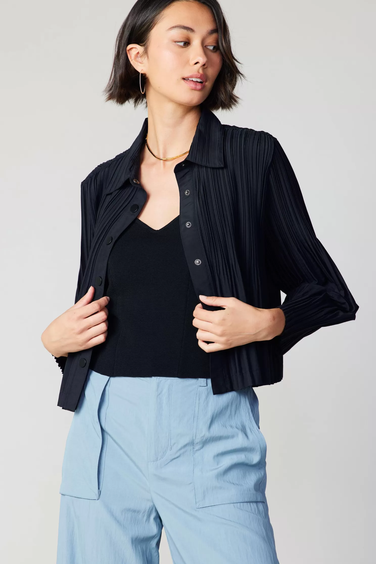 Best Button Down Pleated Top Long Sleeve Tops