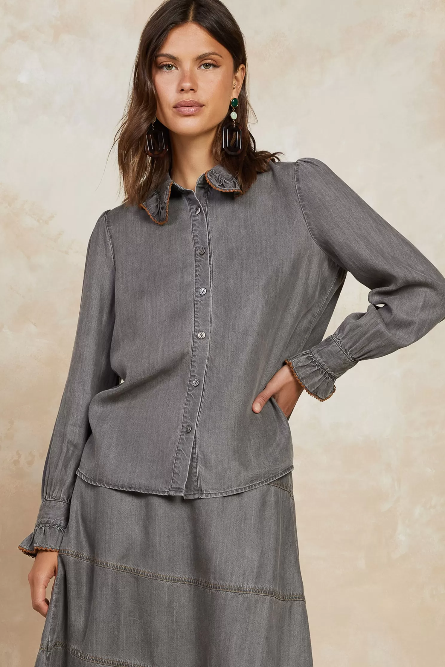 Cheap Chambray Button Down Blouse Blouses | Long Sleeve Tops