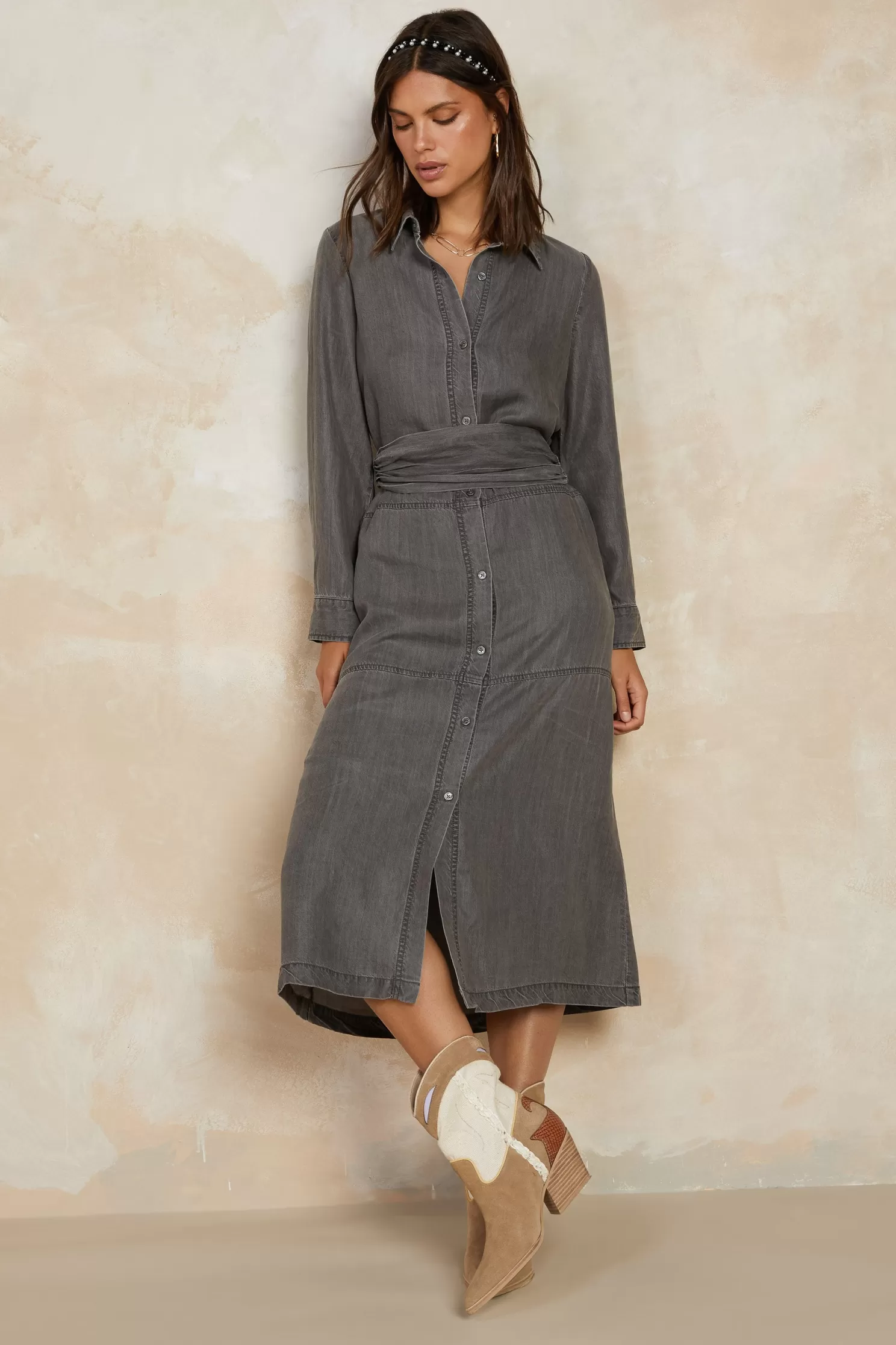 Store Chambray Shirt Dress Midi Dresses