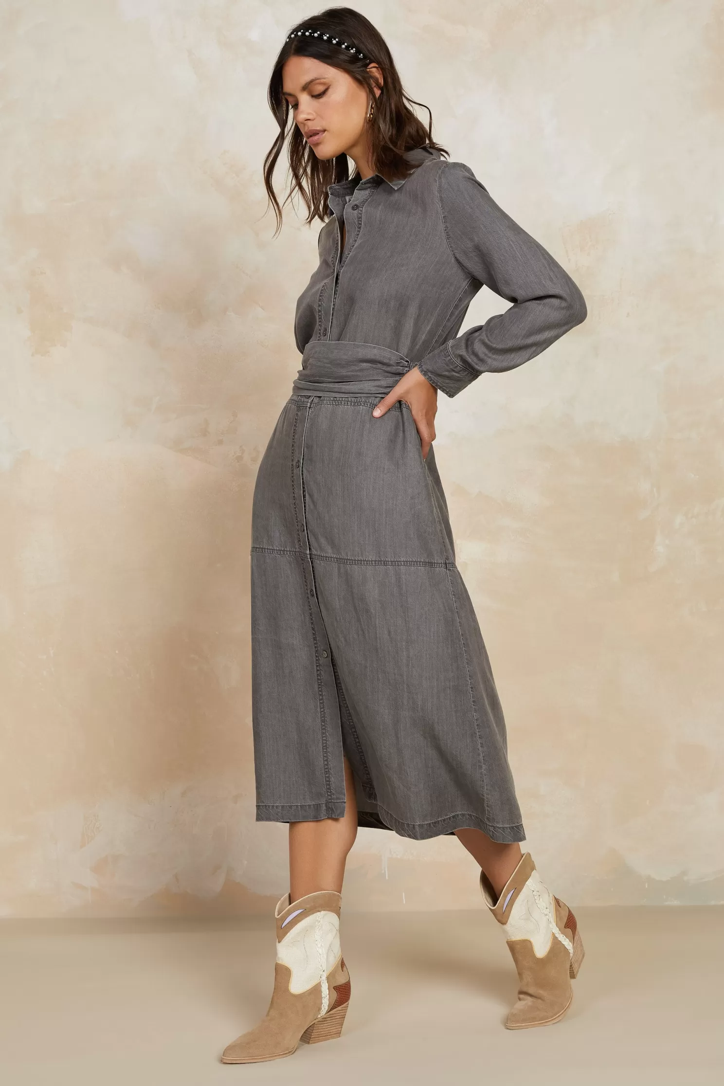 Store Chambray Shirt Dress Midi Dresses