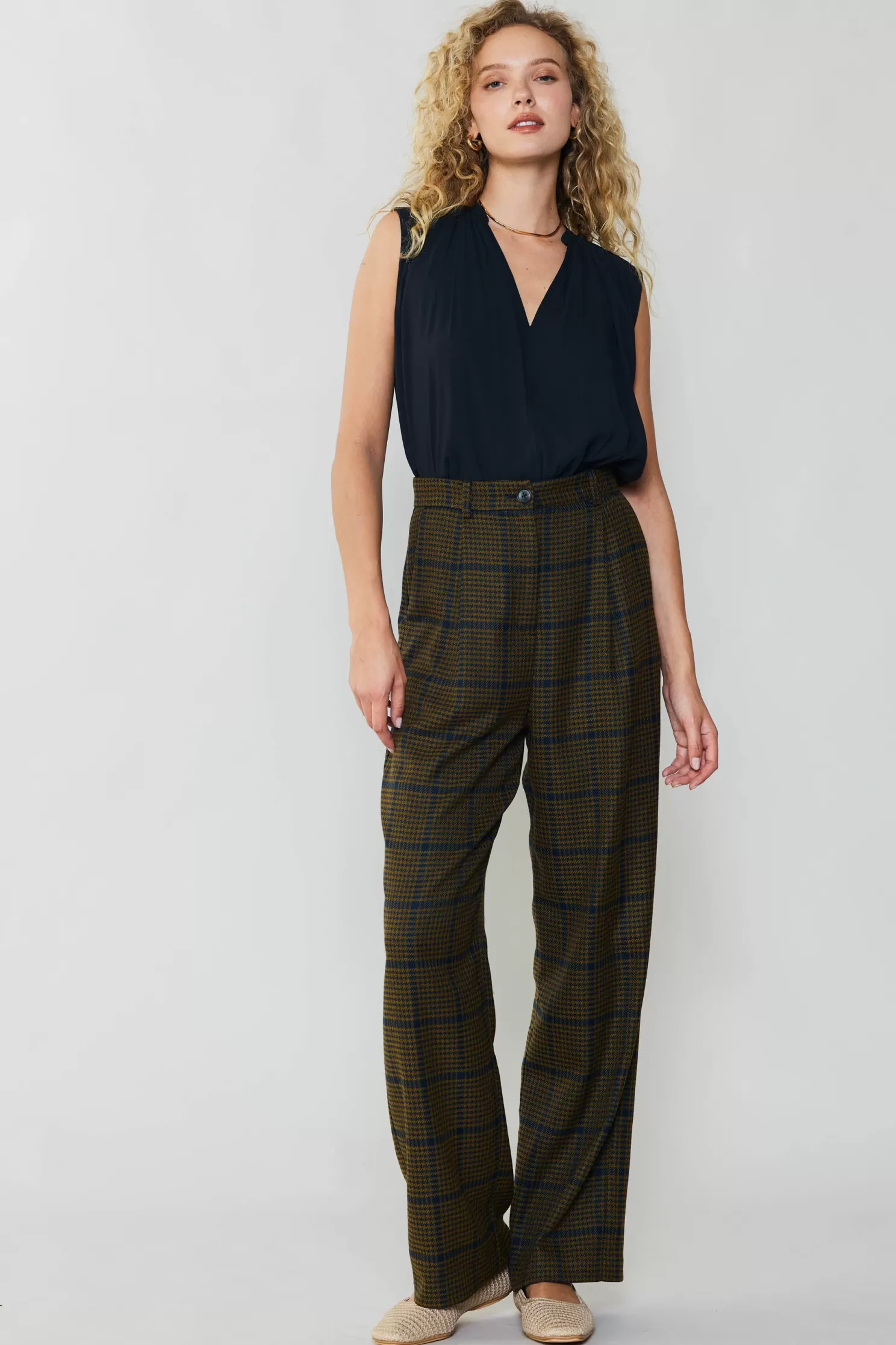 Fashion Checkered Wide Leg Pants BOTTOMS | Pants