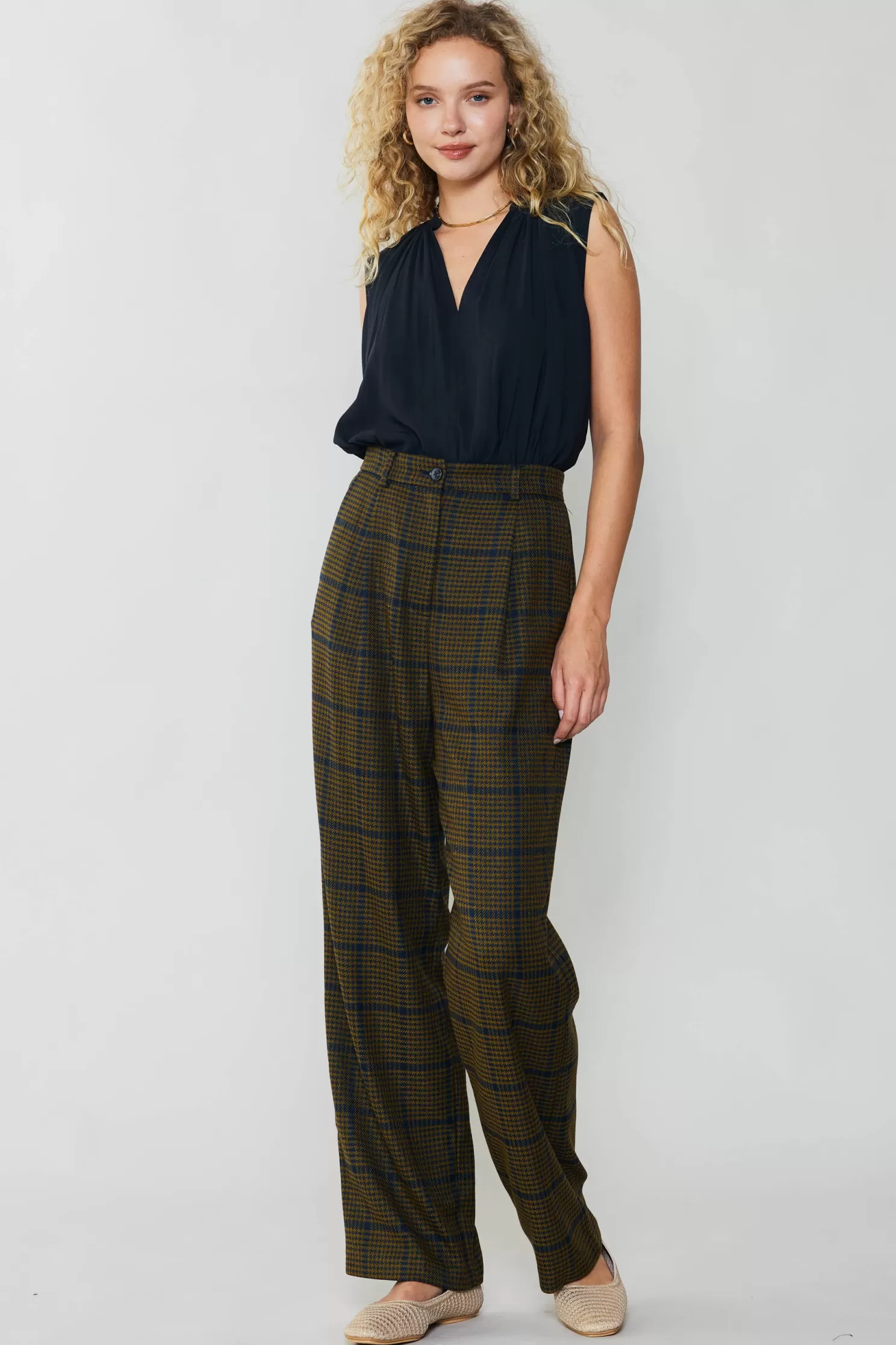 Fashion Checkered Wide Leg Pants BOTTOMS | Pants