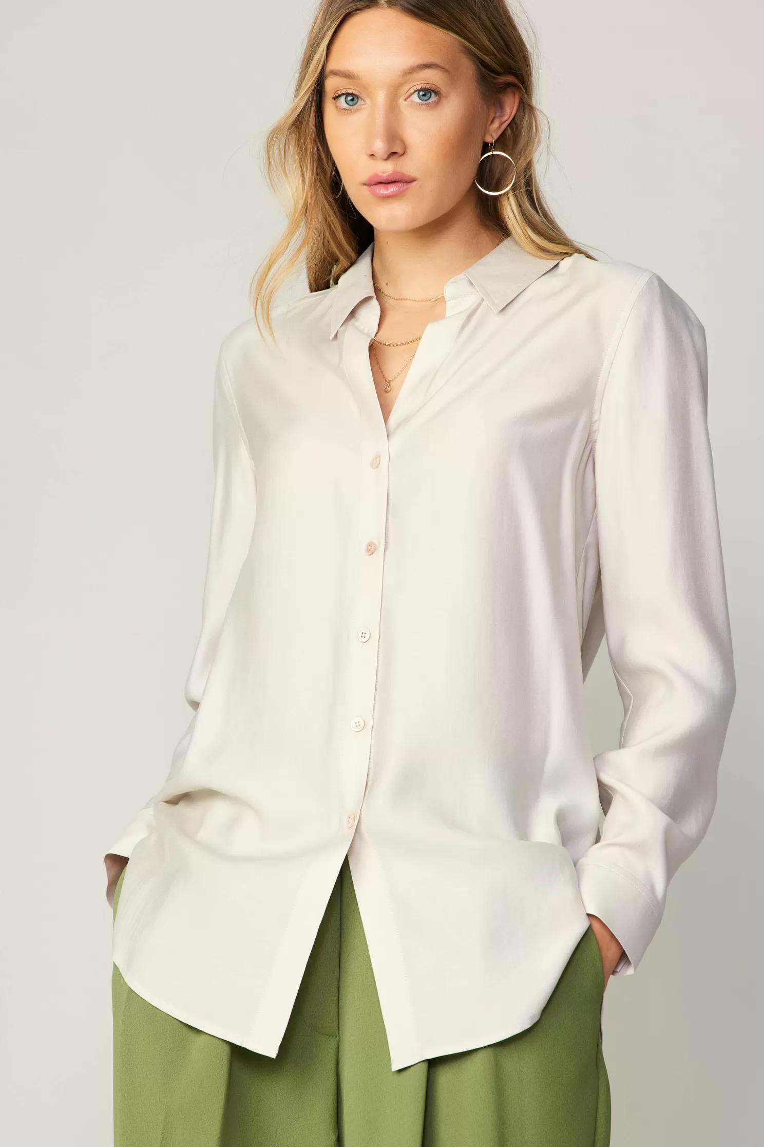 Outlet Collared Button Down Shirt Long Sleeve Tops