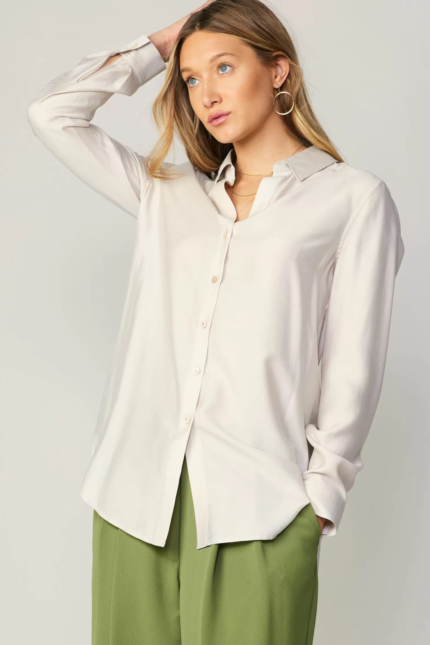 Outlet Collared Button Down Shirt Long Sleeve Tops