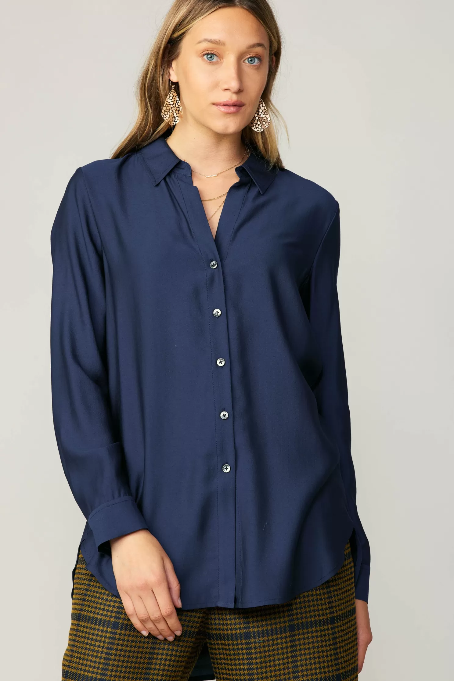 Discount Collared Button Down Shirt Long Sleeve Tops