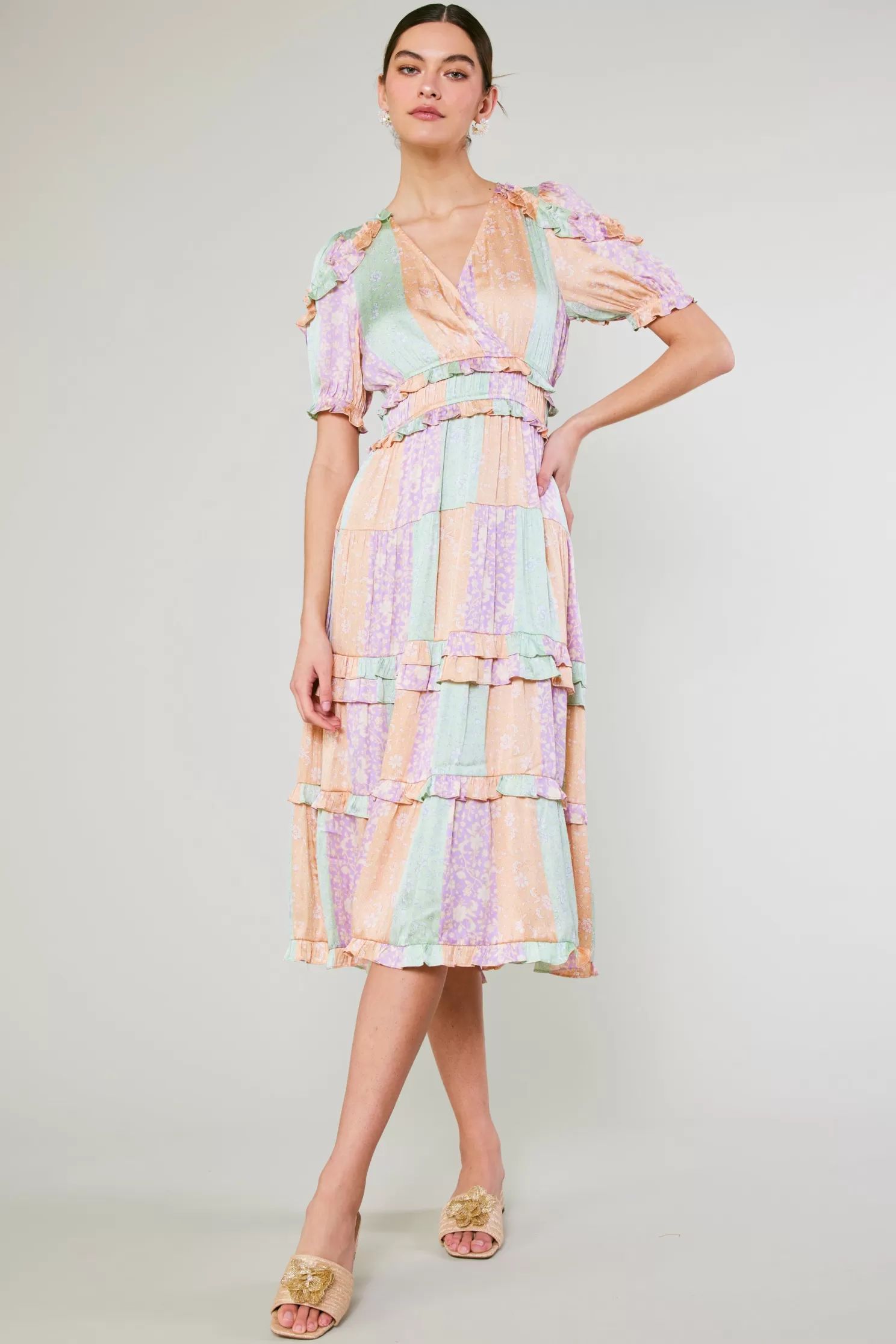 Clearance Colorblocked Floral Dress Midi Dresses