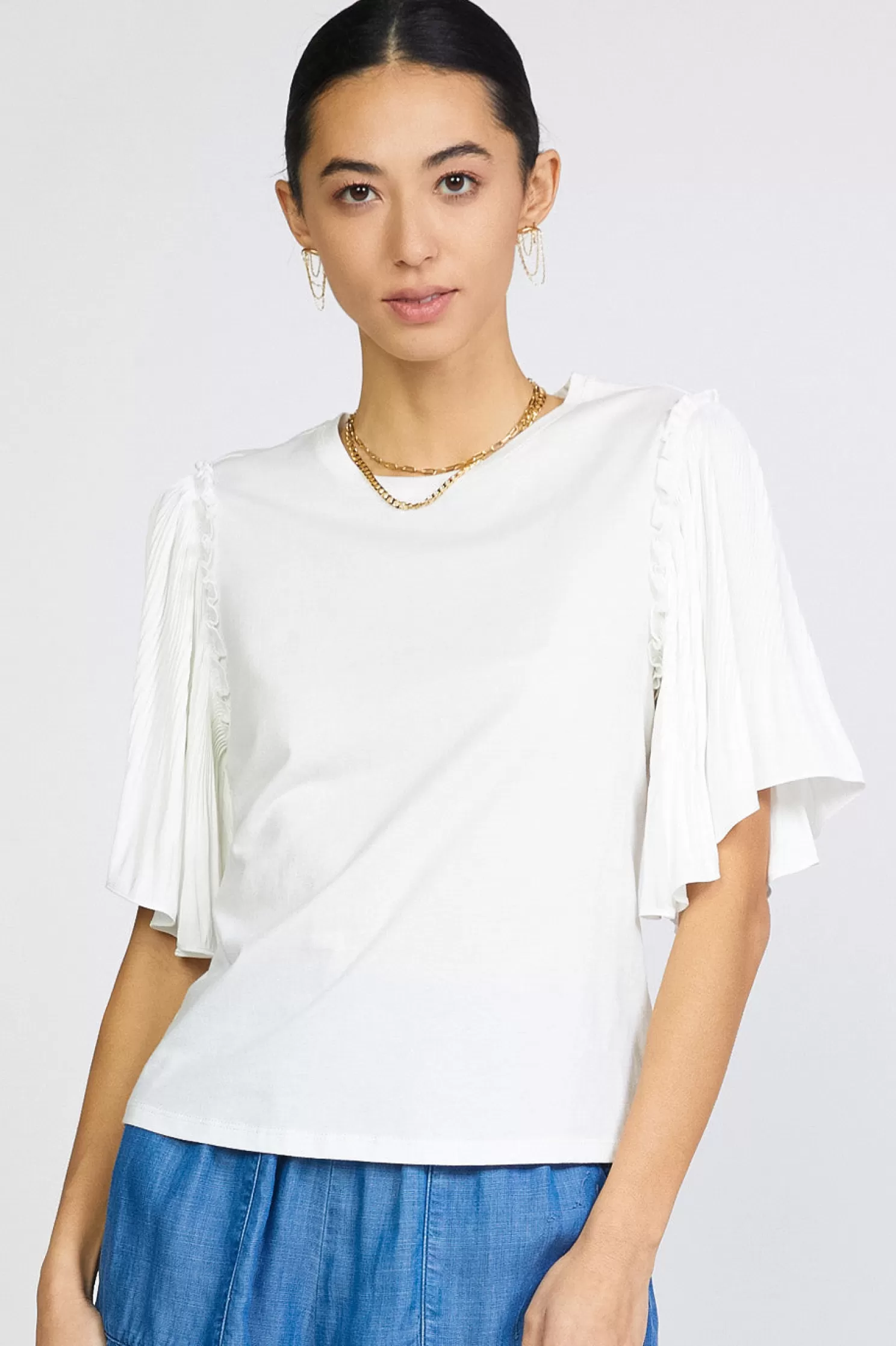 Sale Contrast Sleeve Shirt Short Sleeve Tops