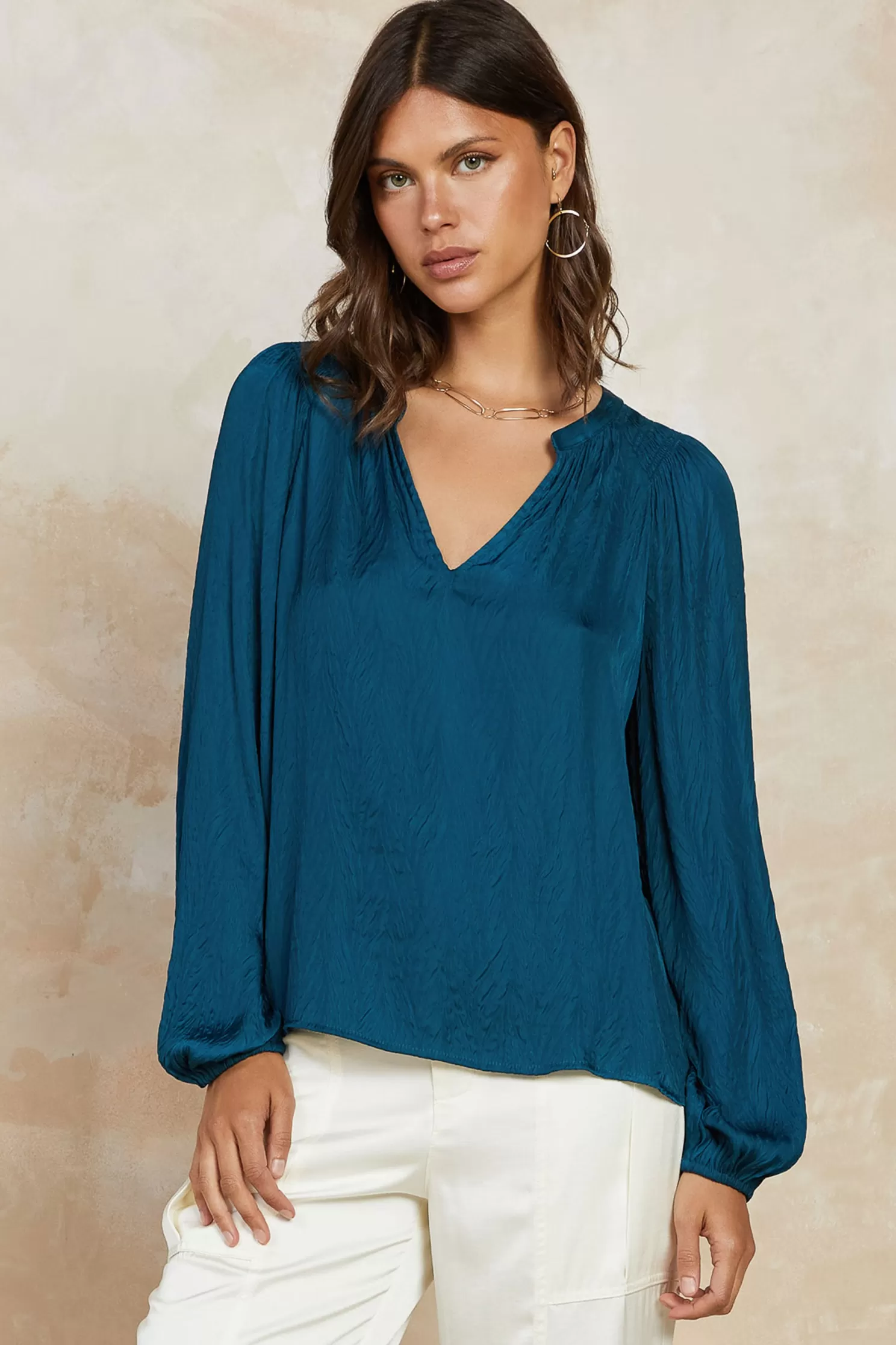 Cheap Crinkle Texture Blouse Blouses | Long Sleeve Tops