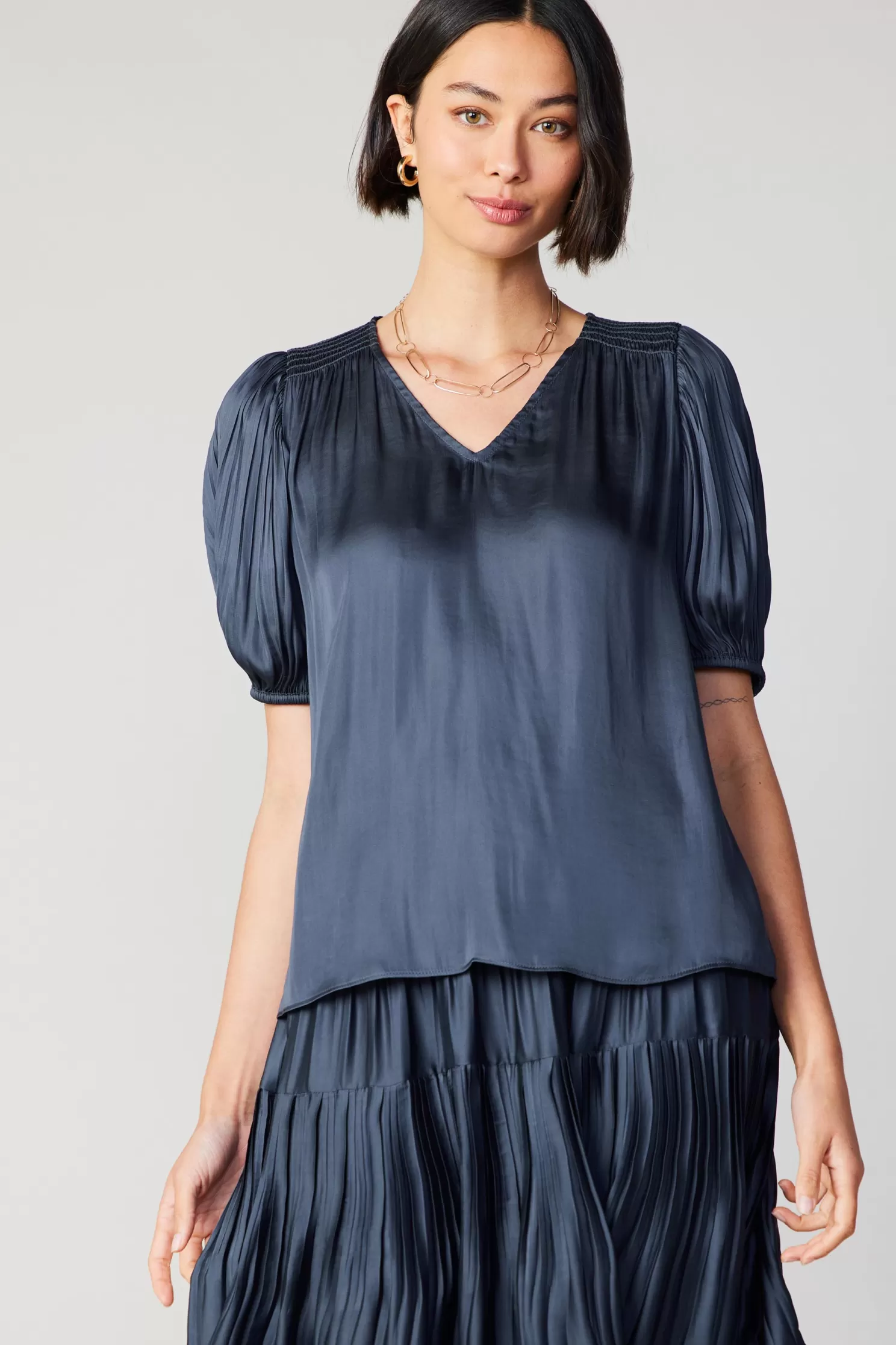 New Cuffed Pleated Yoke Top Blouses | Sets