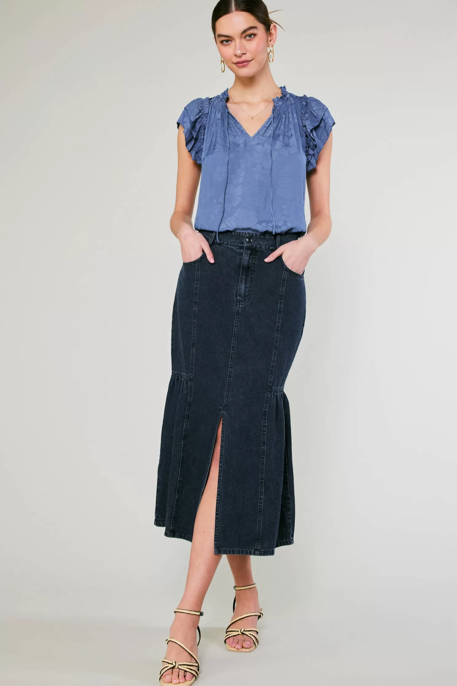 Clearance Denim Midi Skirt BOTTOMS | Skirts