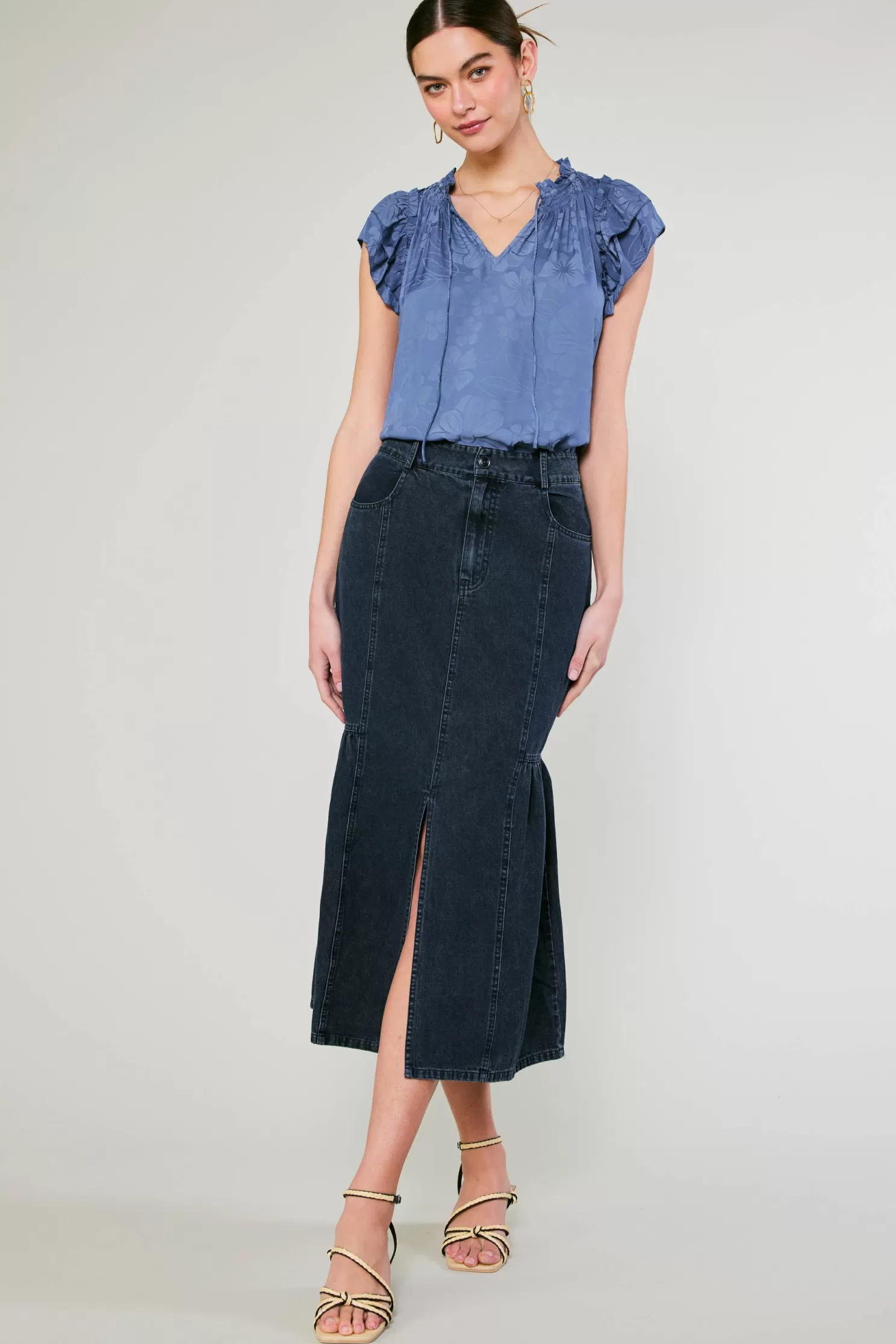 Clearance Denim Midi Skirt BOTTOMS | Skirts