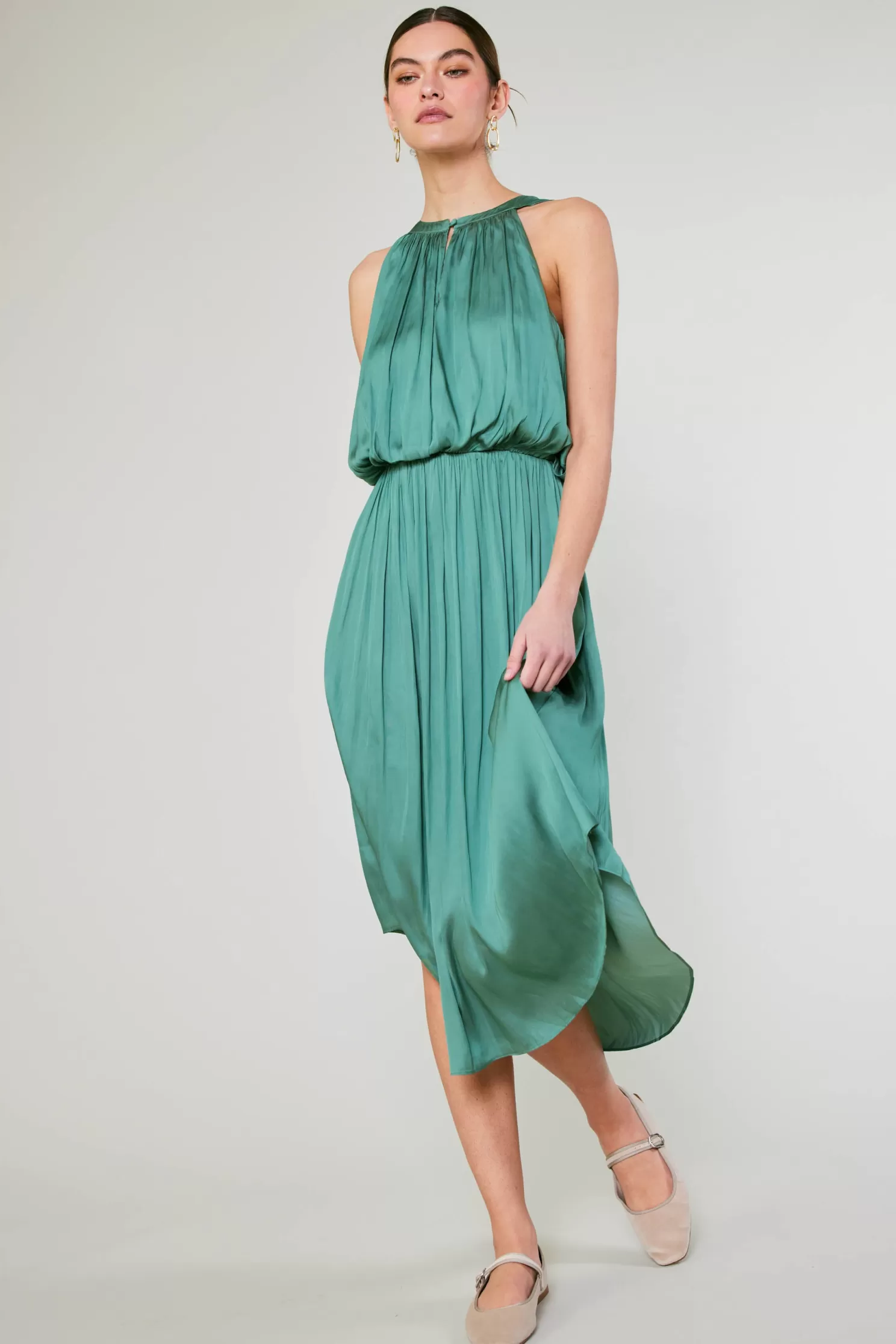 Shop Draping Sleeveless Midi Dress Midi Dresses