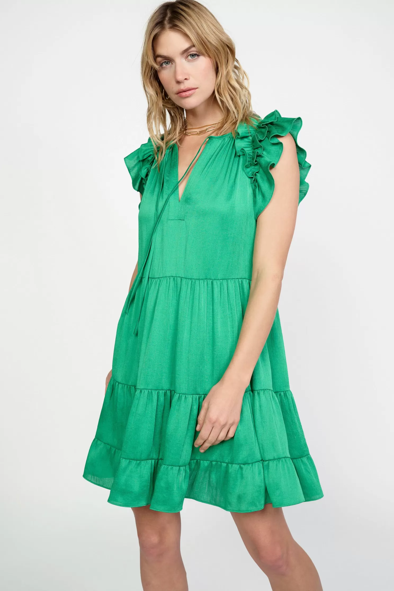 Best Emerald Flutter Sleeve Dress Mini Dresses