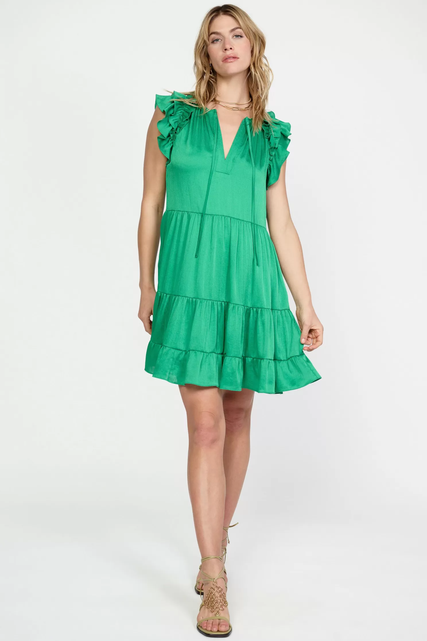 Best Emerald Flutter Sleeve Dress Mini Dresses