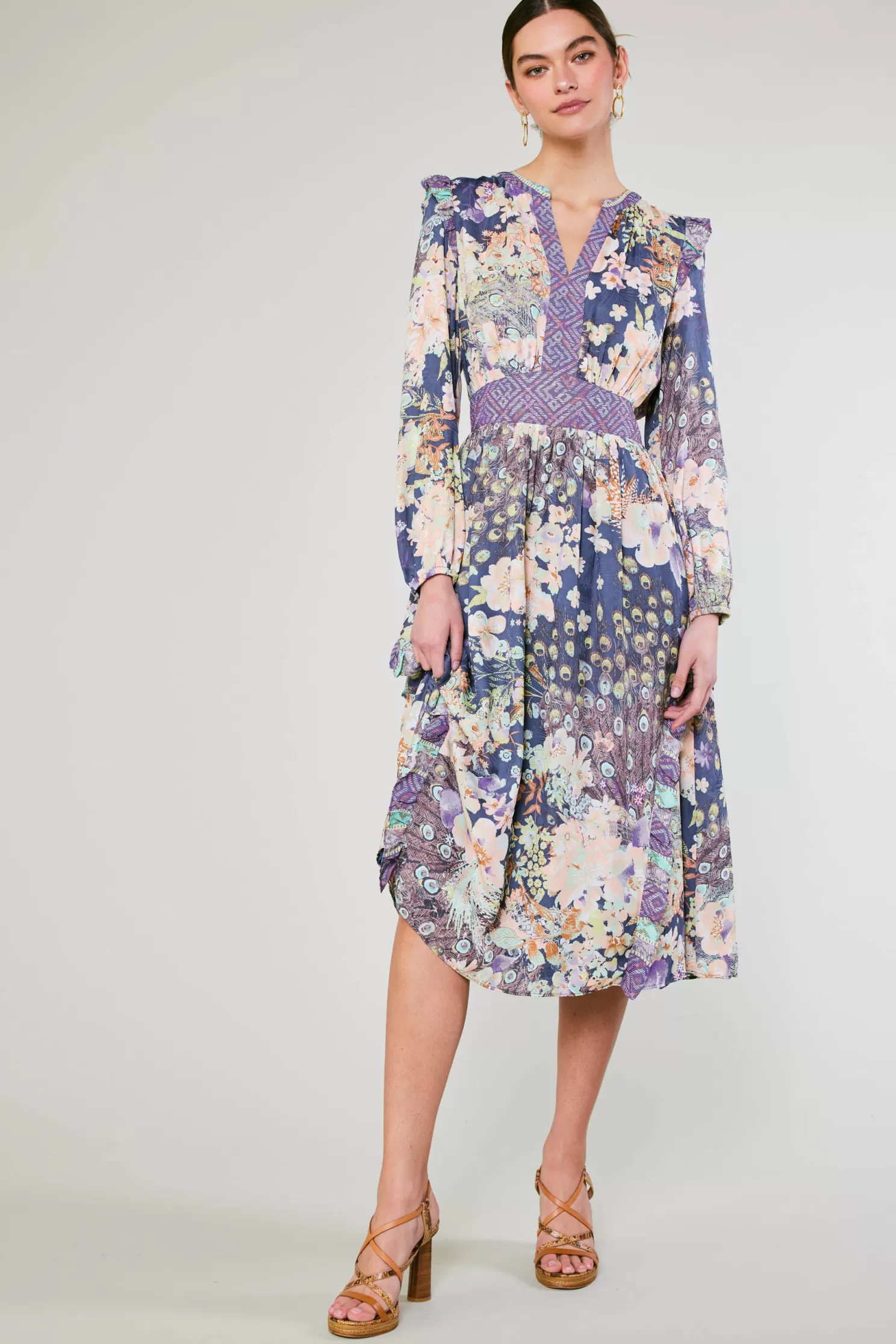 Outlet Emmaline Peacock Floral Dress Midi Dresses