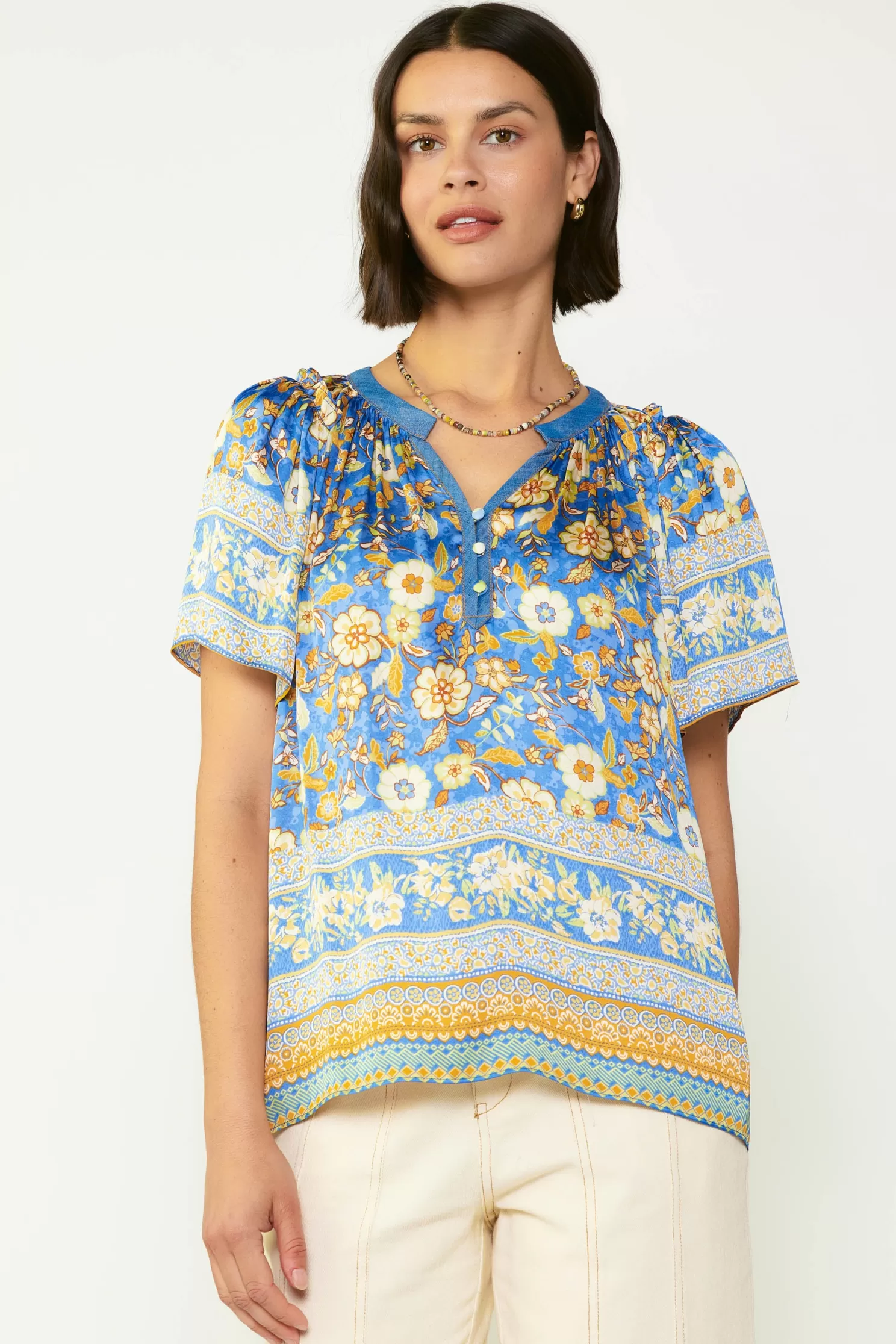 Shop Floral Border Print Blouse Blouses | Short Sleeve Tops