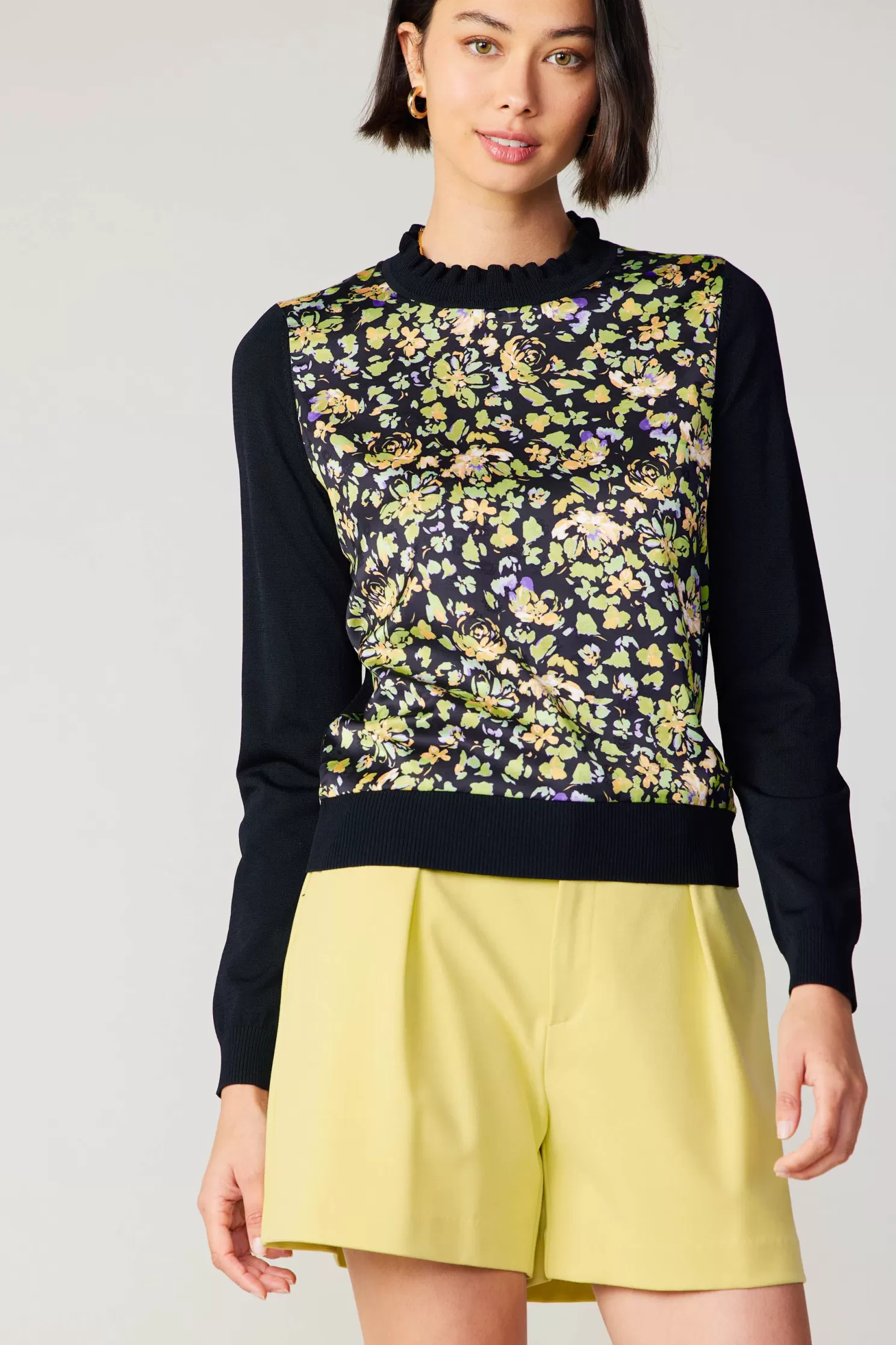 Cheap Floral Contrast Panel Sweater Sweaters | Long Sleeve Tops