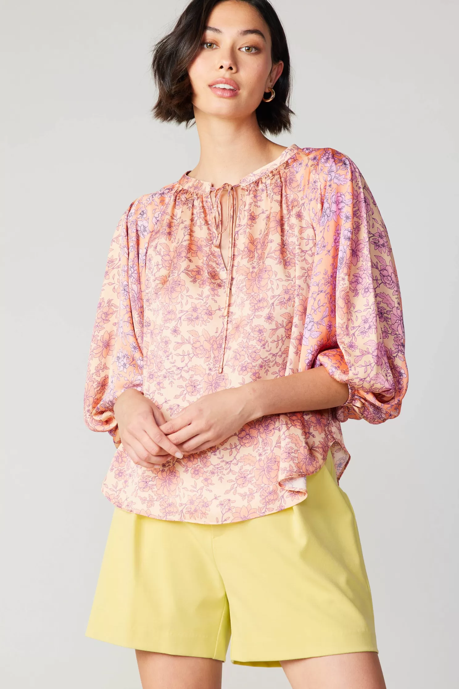 Fashion Floral Cuffed Sleeve Blouse Blouses