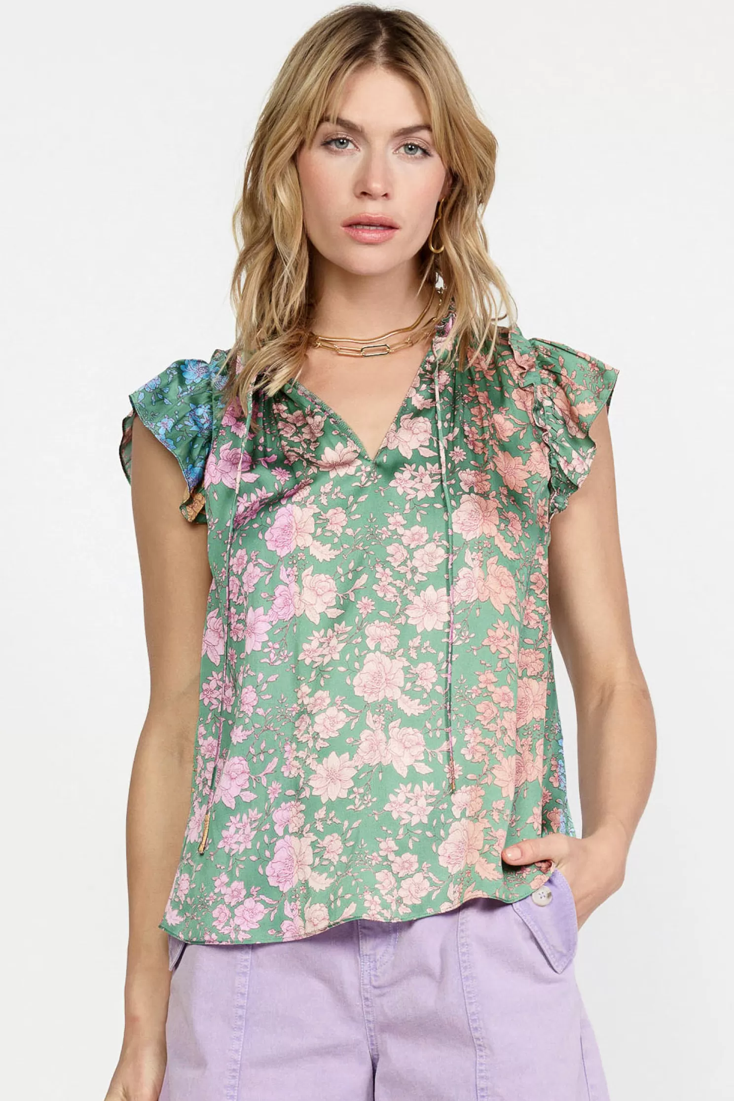 Shop Floral Gradient Ruffled Blouse Blouses | Sleeveless Tops