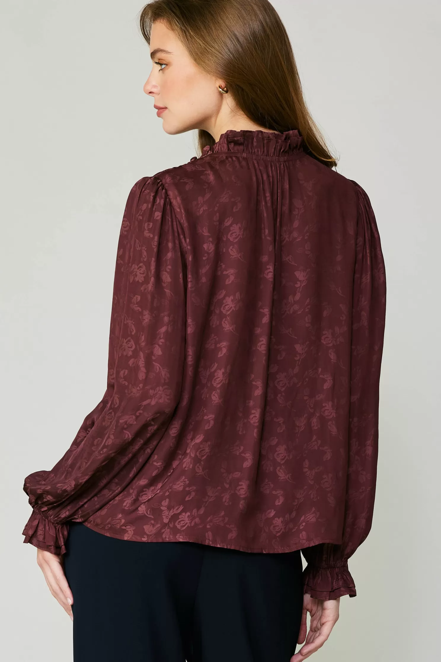 Store Floral Jacquard Splitneck Blouse Blouses