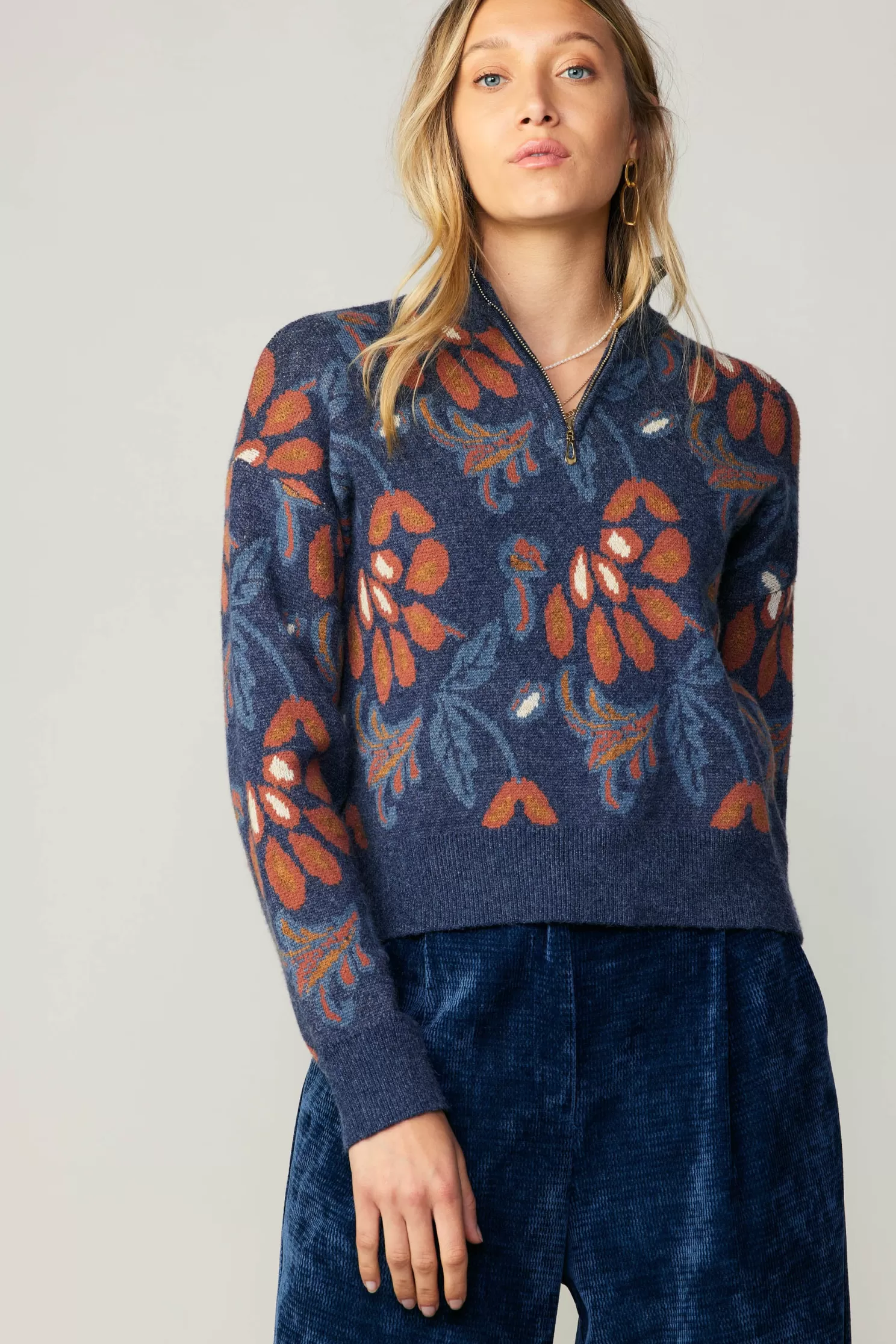 Hot Floral Jacquard Zip Sweater Sweaters | Knitwear