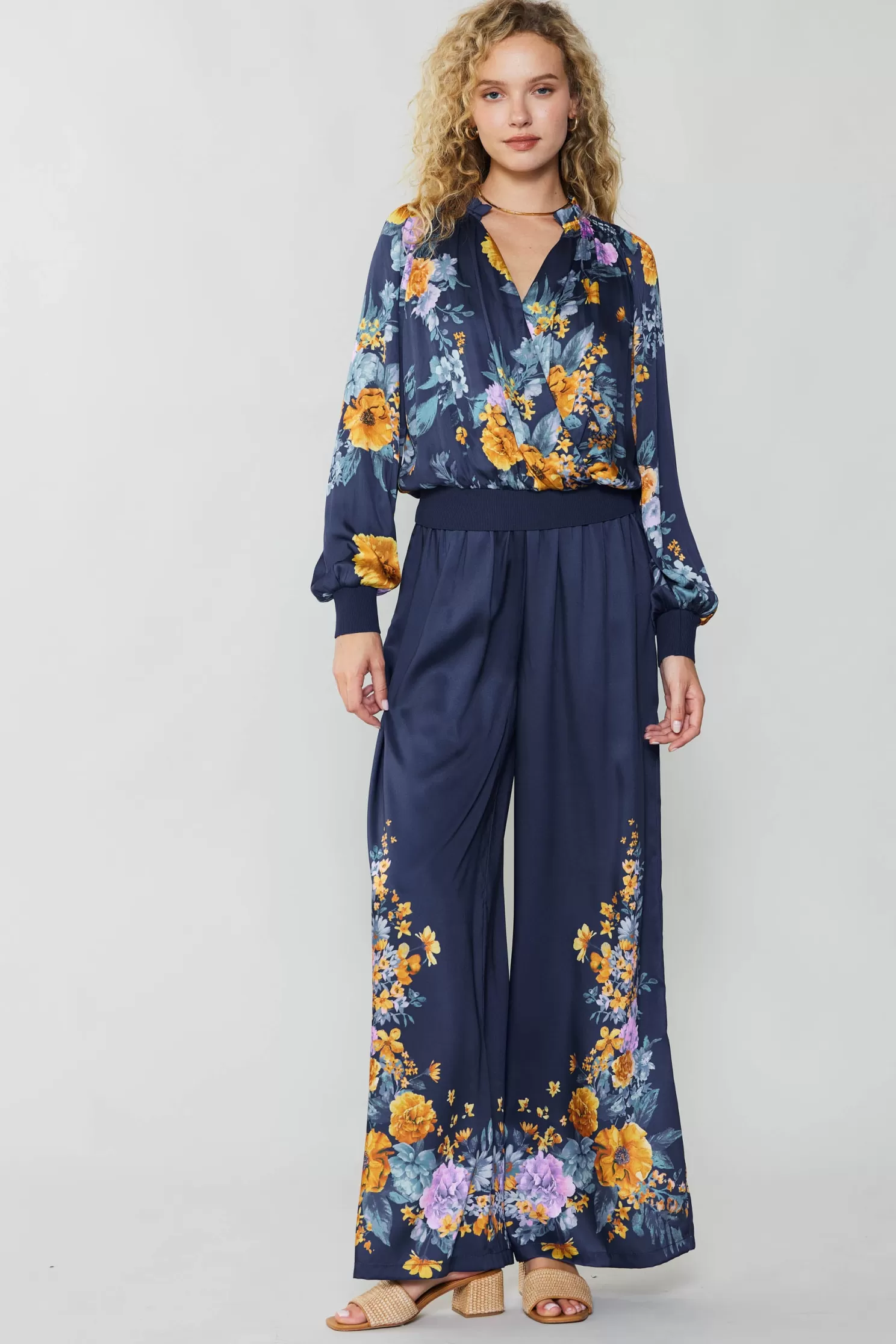 Cheap Floral Motif Wide Pants BOTTOMS | Pants