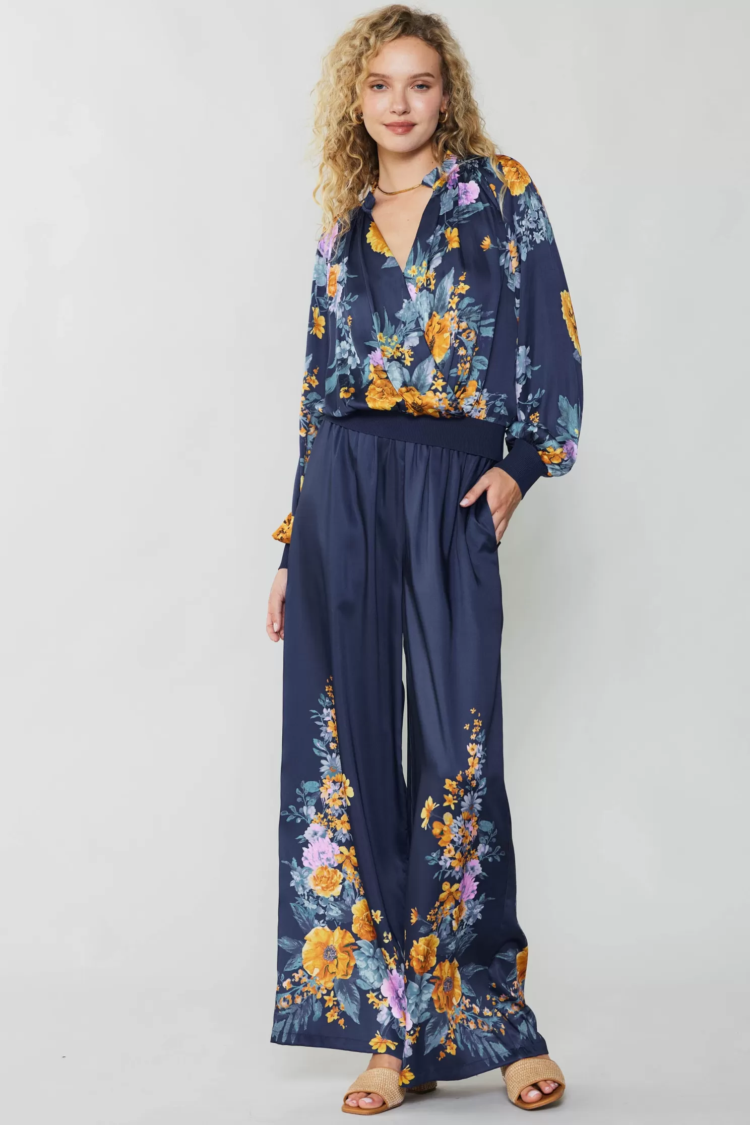 Cheap Floral Motif Wide Pants BOTTOMS | Pants