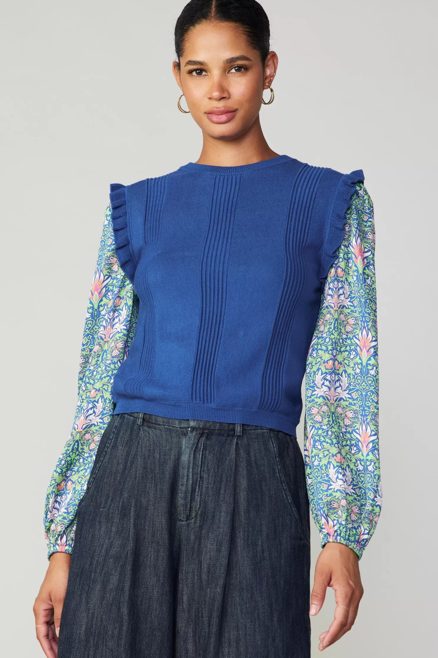 Outlet Floral Nouveau Contrast Top Blouses | Sweaters