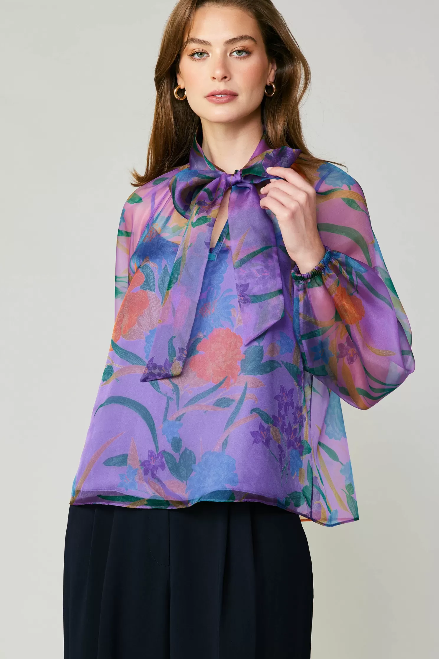 Shop Floral Organza Blouse Blouses | Long Sleeve Tops